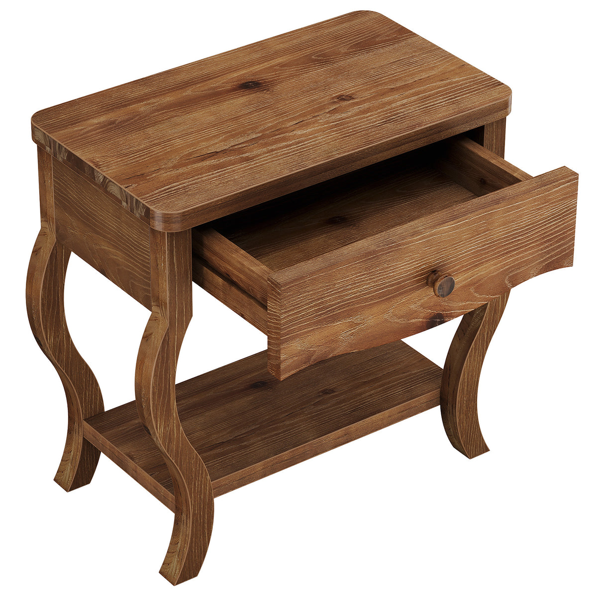 61cm End Table, Rustic Solid Wood Tall Side Table with Drawer for Living Room