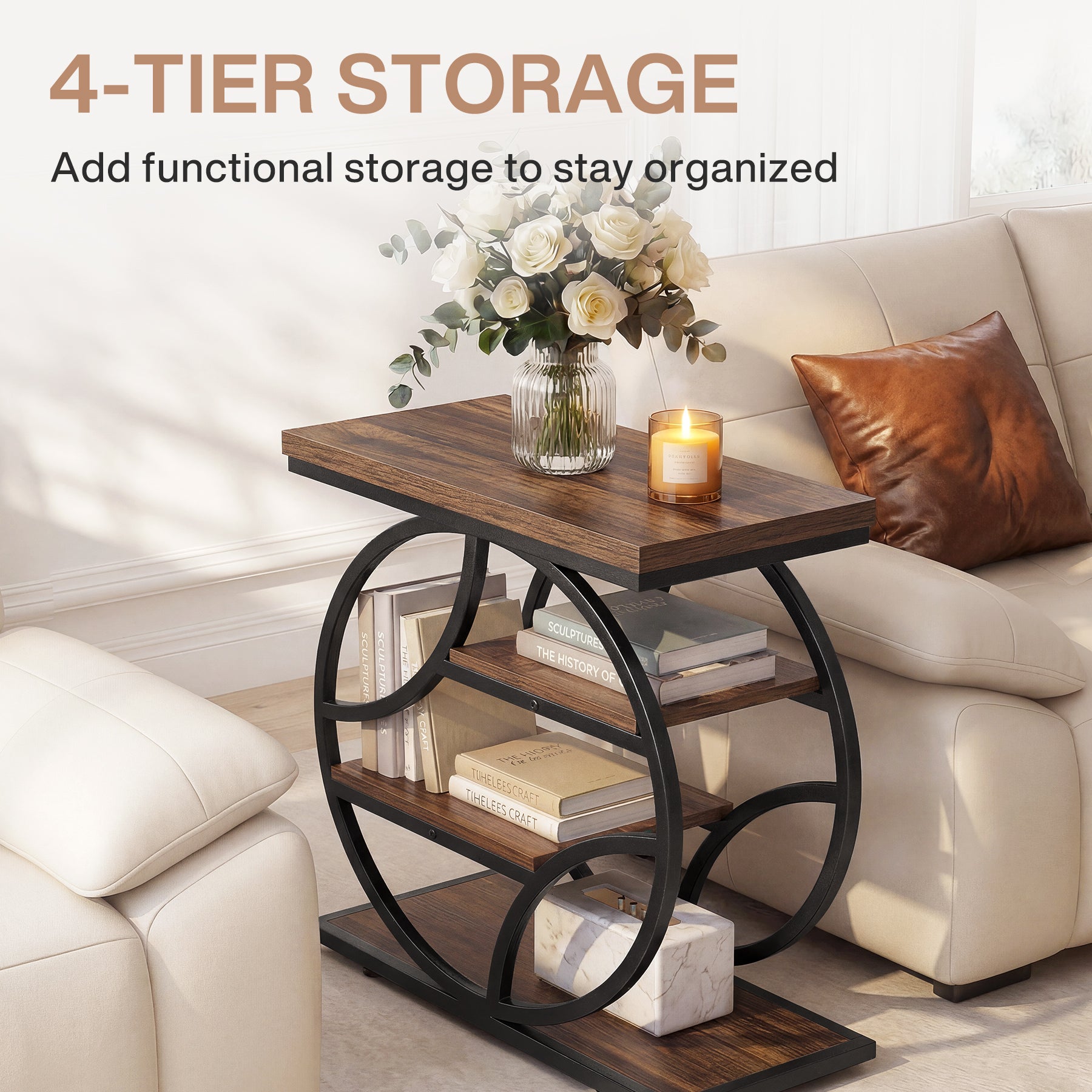 Tribesigns 25.59 Inch Narrow Side Table with Storage, 4 Tier Industrial End Table