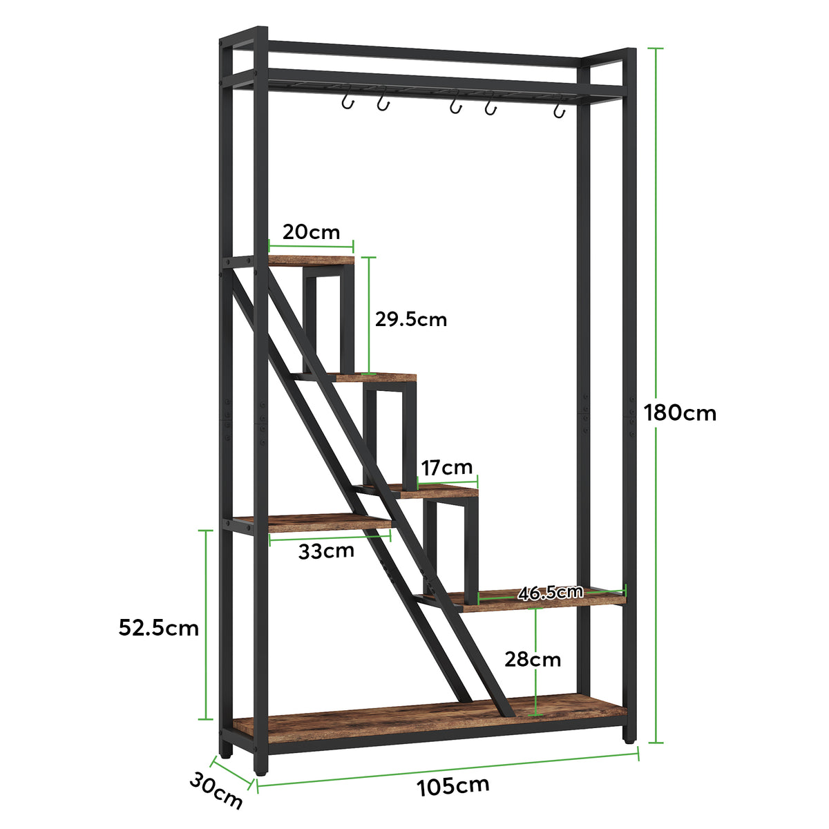 180cm Tall 7-Tier Plant Stand, Tall Flower Plant Shelf with 5 S-Hooks