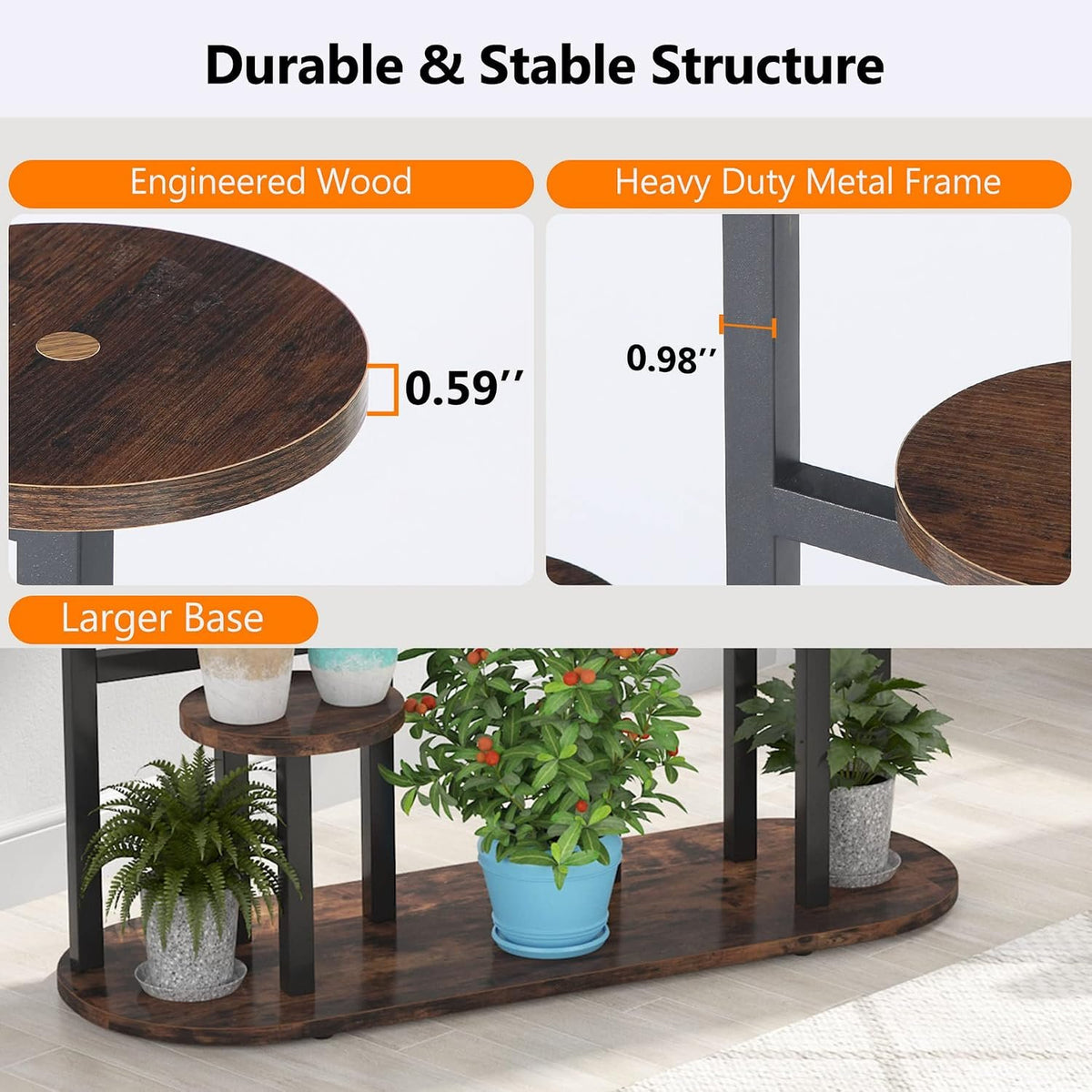 100x44x111cm 11-Tier Plant Stand, Tall Rustic Brown Metal & Wood for Home.