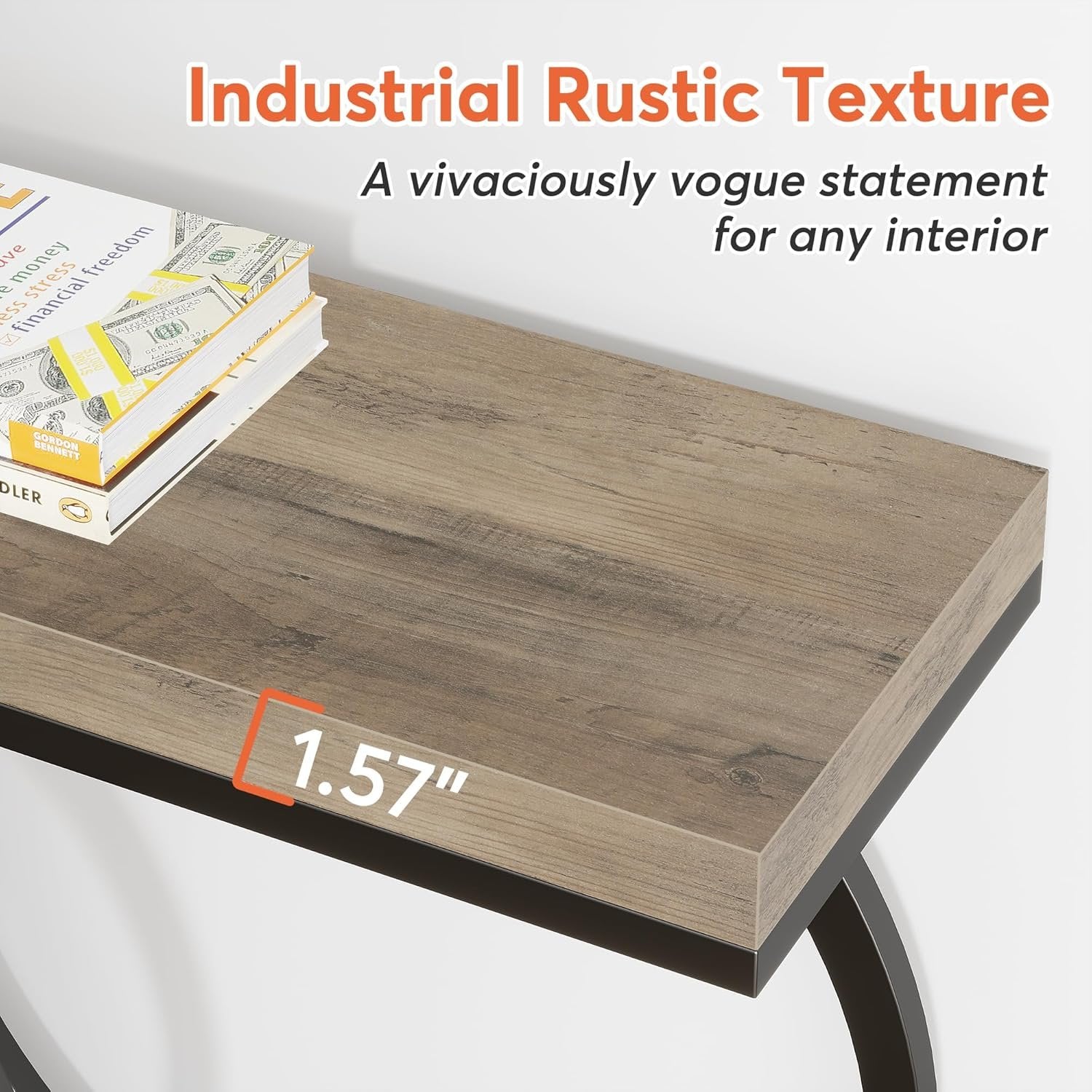 55" Console Table, Narrow Entryway Sofa Table with Geometric Metal Frame