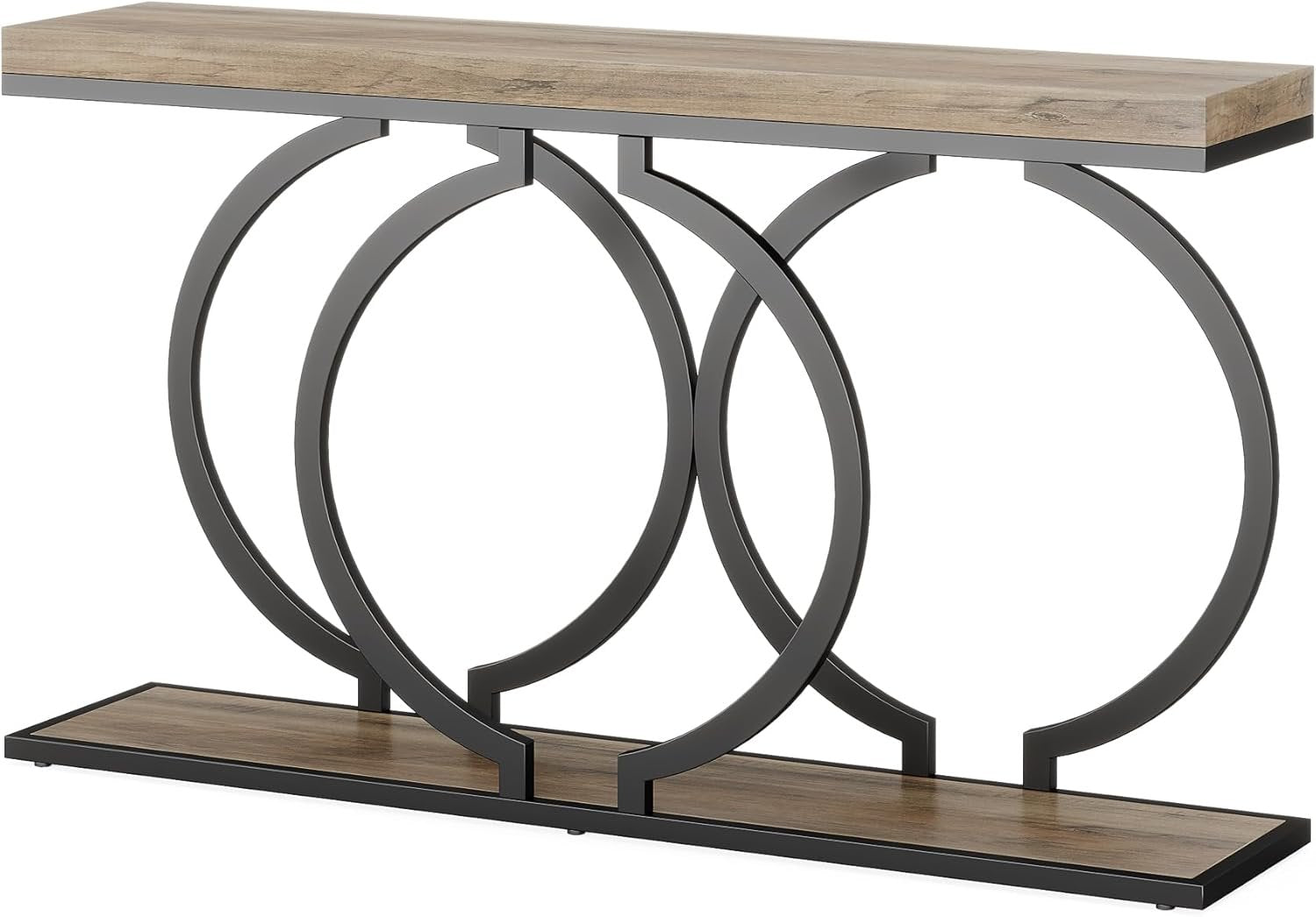55" Console Table, Narrow Entryway Sofa Table with Geometric Metal Frame