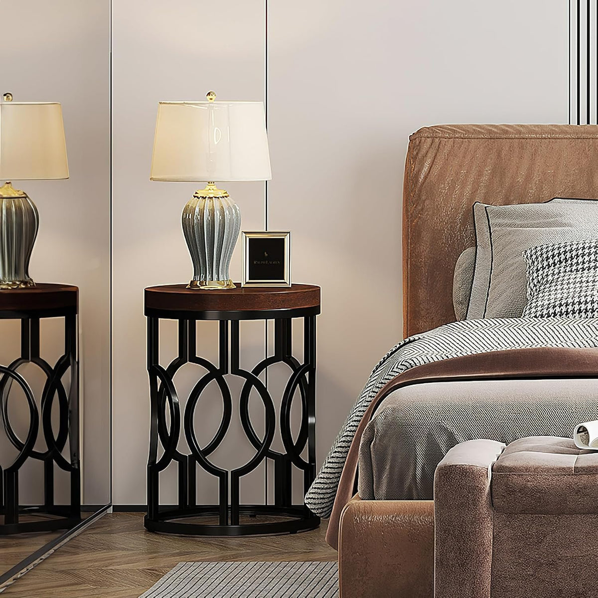 45cm Round Side Table, Industrial Metal Frame for Living Room Bedroom