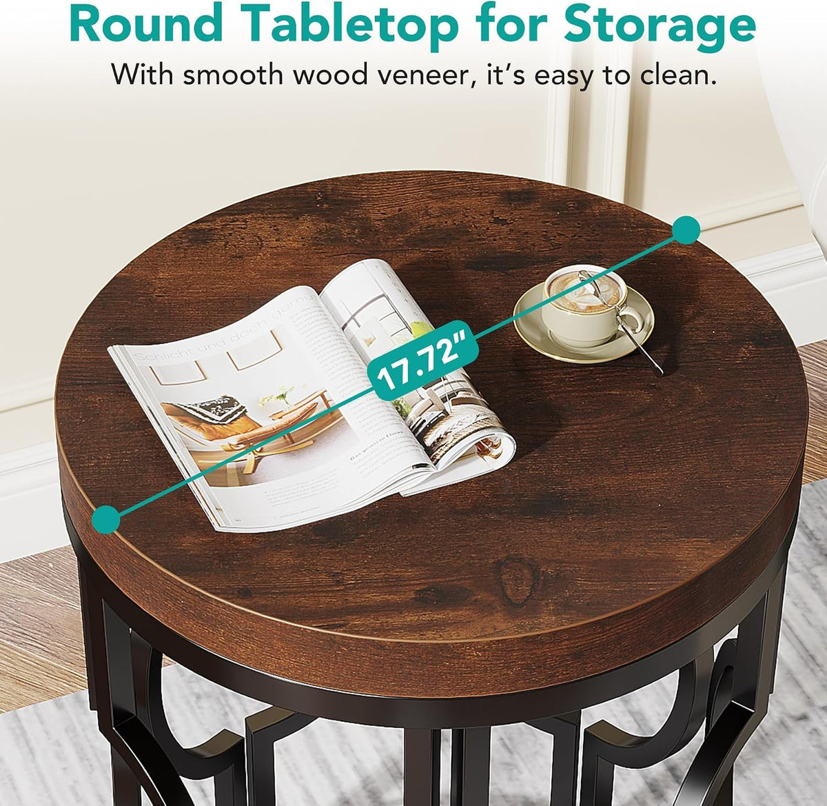 45cm Round Side Table, Industrial Metal Frame for Living Room Bedroom