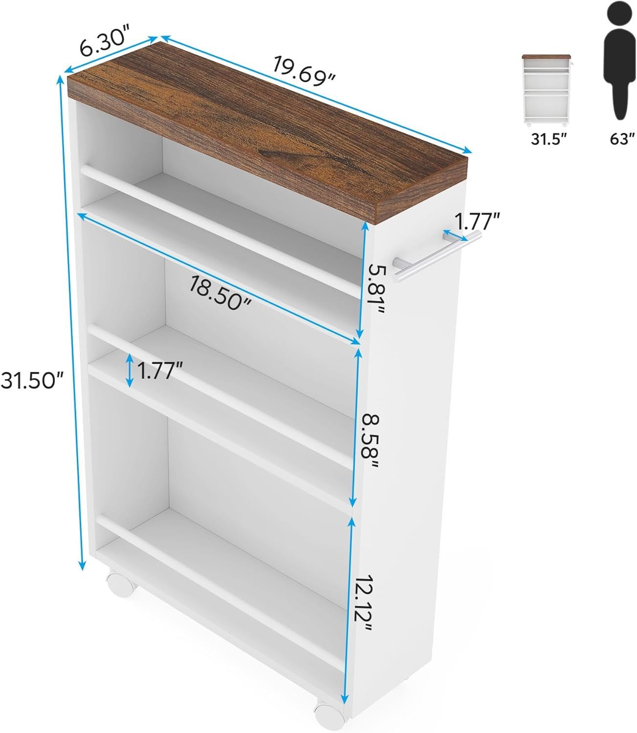 4-Tier Storage Cart, Slim Rolling Narrow Kitchen Cart for Small Place