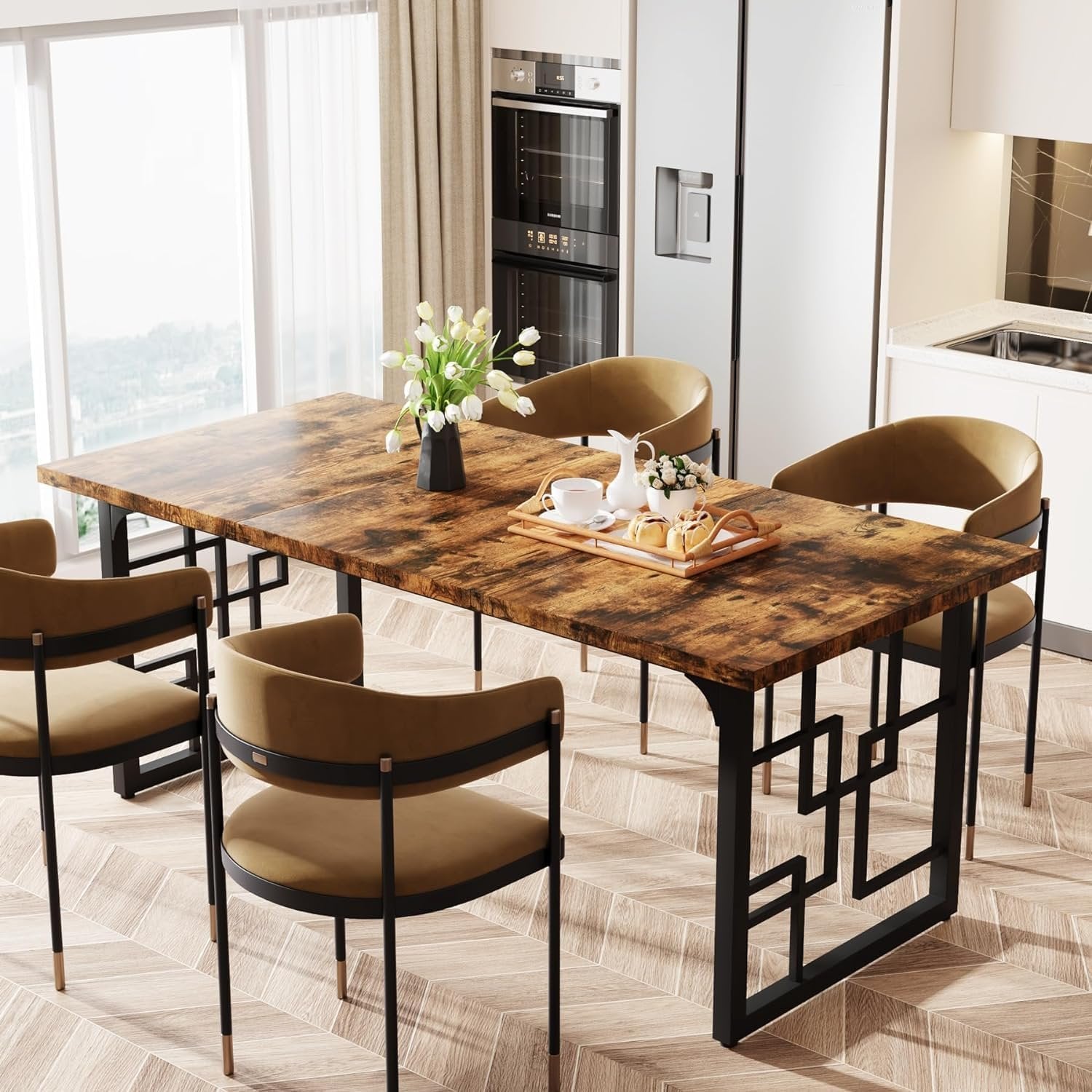 63" Dining Table for 4-6 People, Industrial Dinner Table for Kitchen & Dining Room