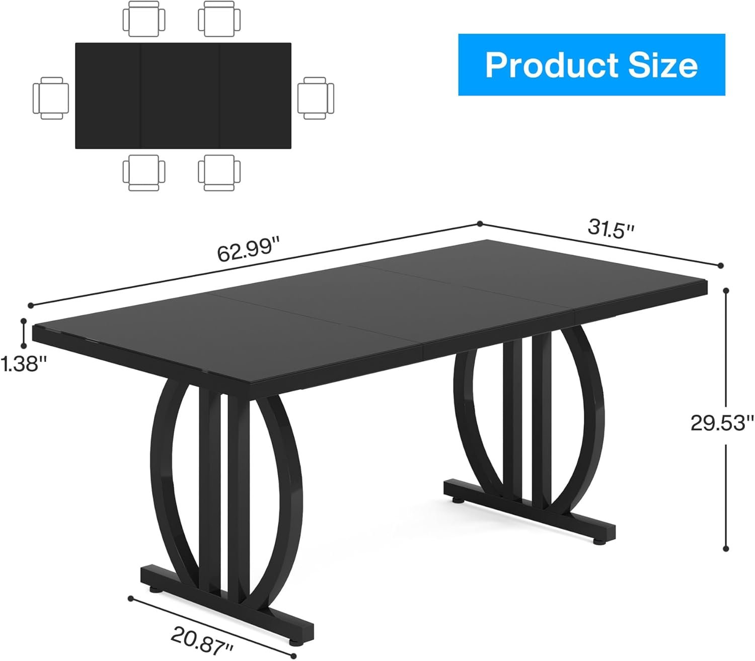 63" Dining Table for 4-6 People, Modern Industrial Rectangular Kitchen Table Dinner Table for Home Kitchen Furniture