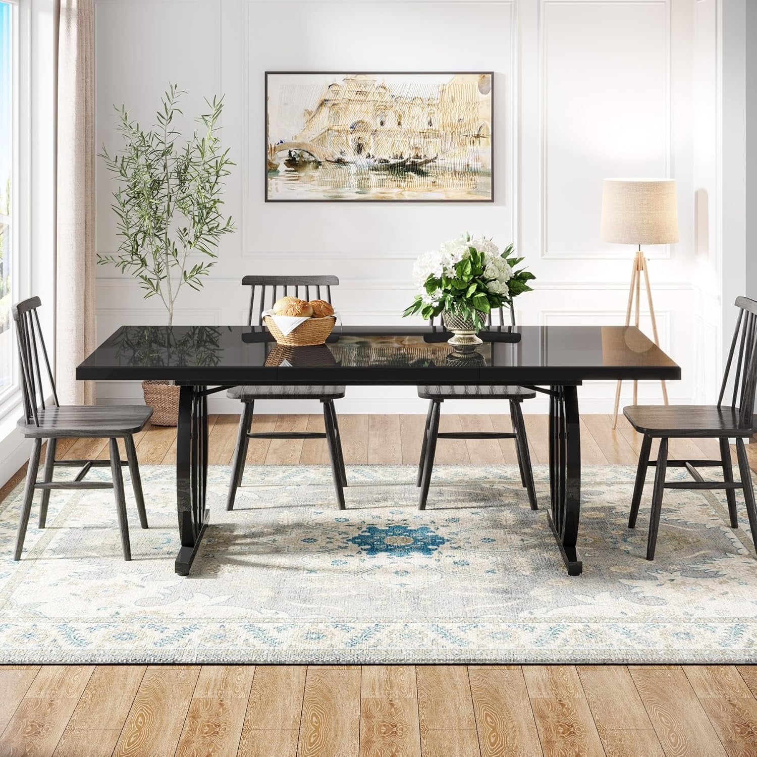 63" Dining Table for 4-6 People, Modern Industrial Rectangular Kitchen Table Dinner Table for Home Kitchen Furniture
