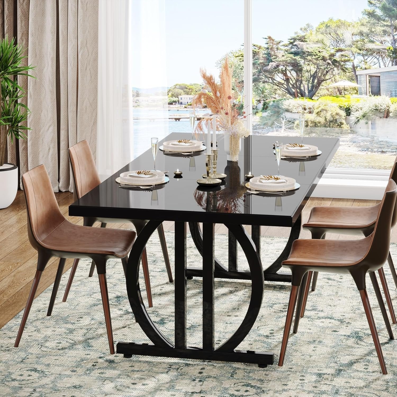 63" Dining Table for 4-6 People, Modern Industrial Rectangular Kitchen Table Dinner Table for Home Kitchen Furniture