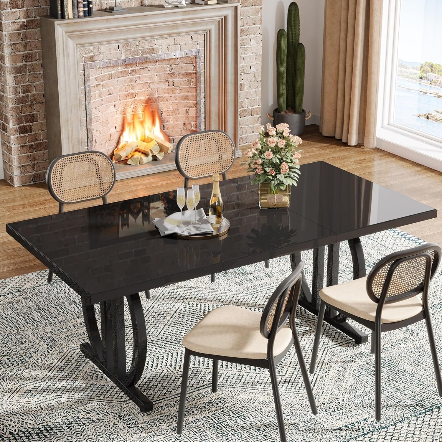 63" Dining Table for 4-6 People, Modern Industrial Rectangular Kitchen Table Dinner Table for Home Kitchen Furniture