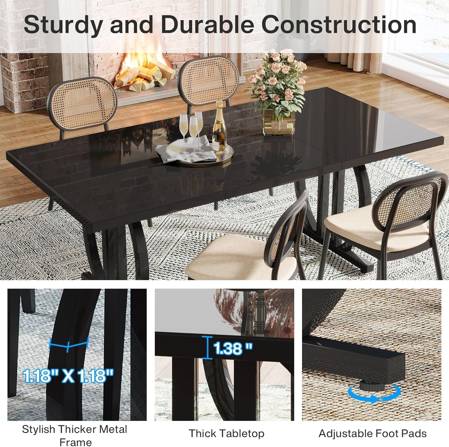 63" Dining Table for 4-6 People, Modern Industrial Rectangular Kitchen Table Dinner Table for Home Kitchen Furniture