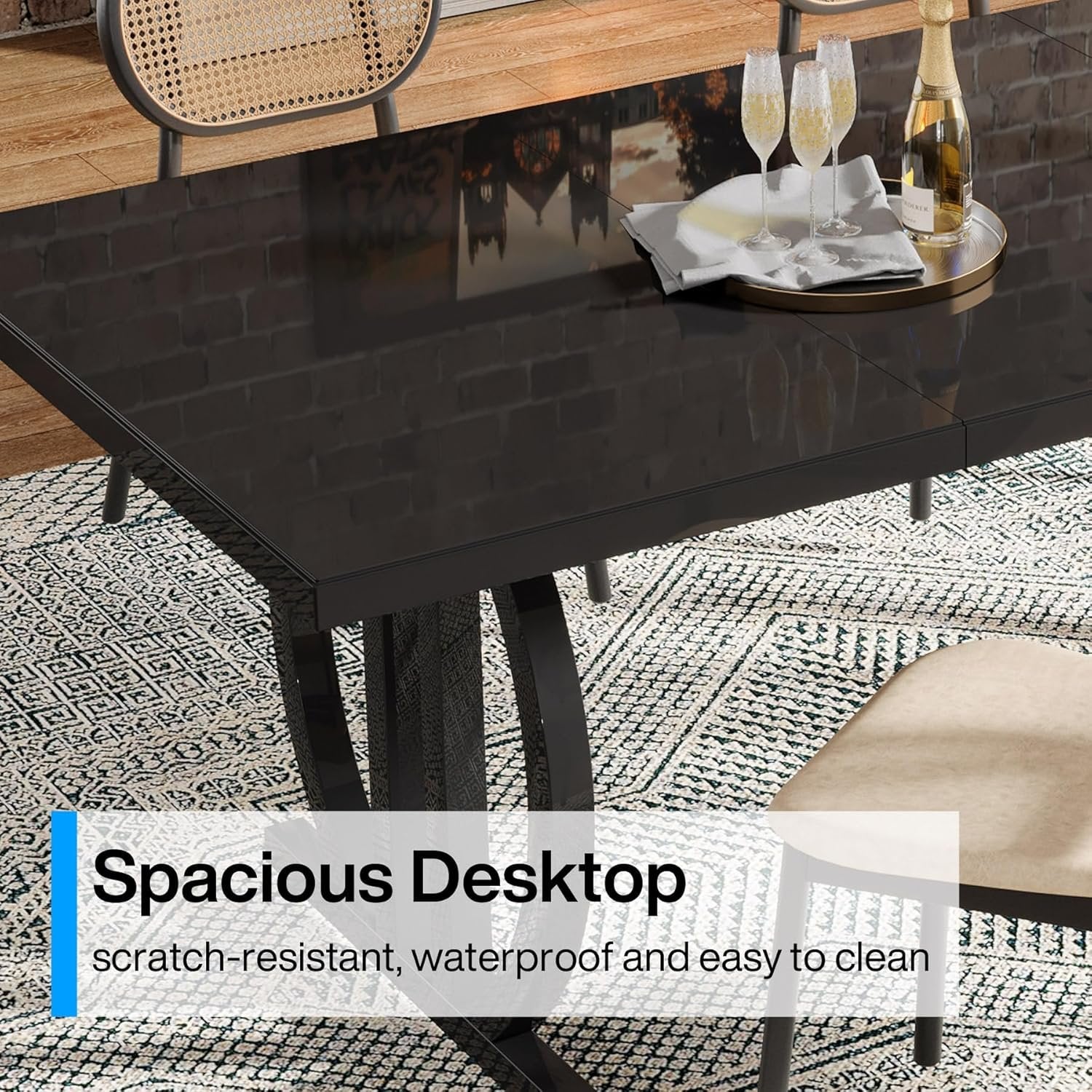 63" Dining Table for 4-6 People, Modern Industrial Rectangular Kitchen Table Dinner Table for Home Kitchen Furniture