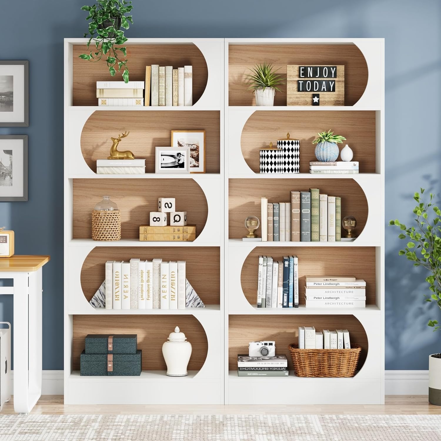 5-Tier Bookcase, 71" Modern Etagere Bookshelf with Storage Shelves
