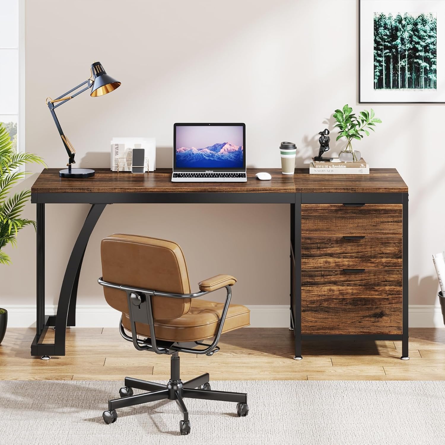 59" Computer Desk with 3 Drawers, Industrial Study Writing Table Workstation with File Storage for Home Office
