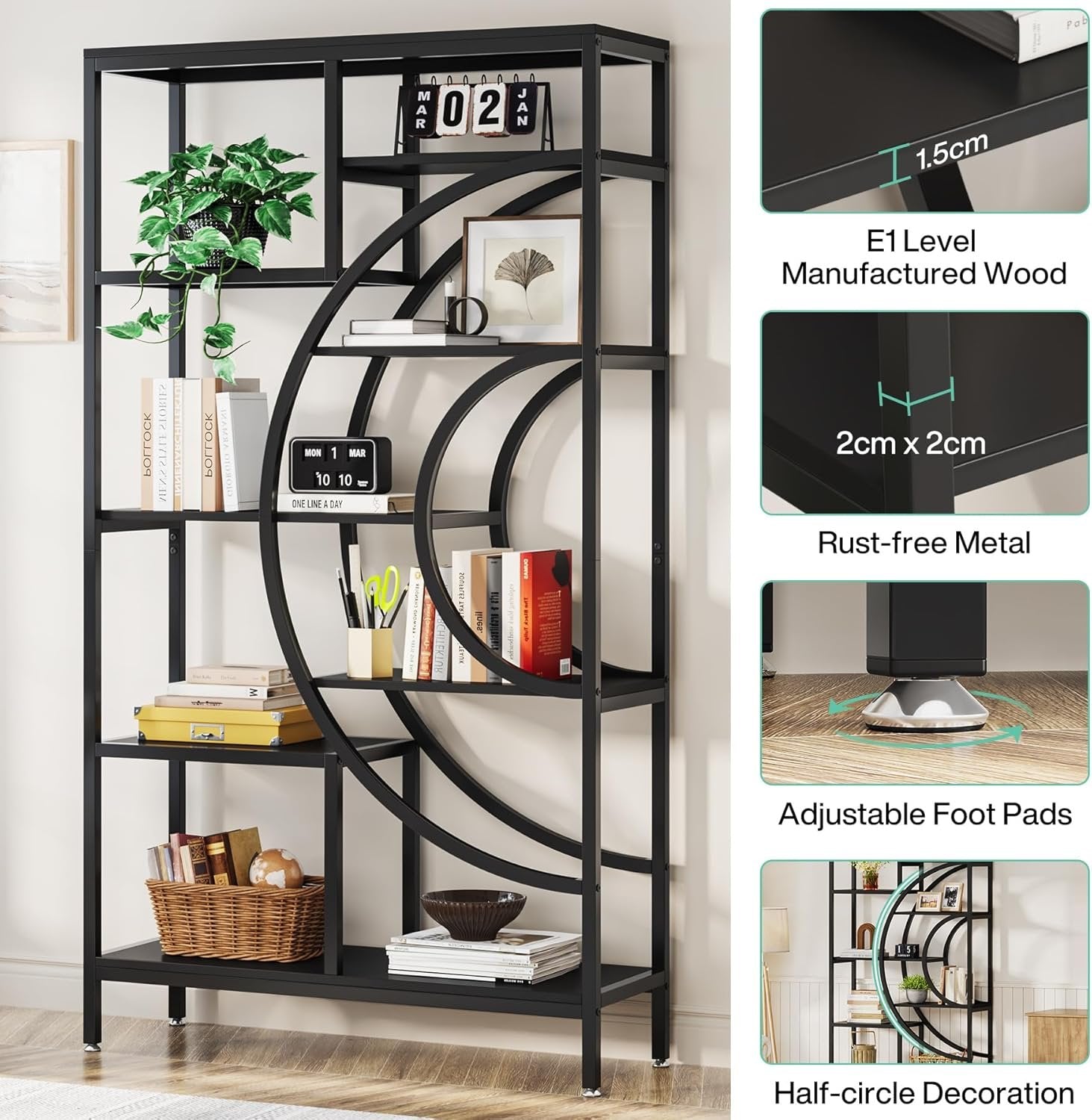 71" Bookcases, Industrial 8-Tiers Bookshelves with Geometric Metal Frame for Home Office