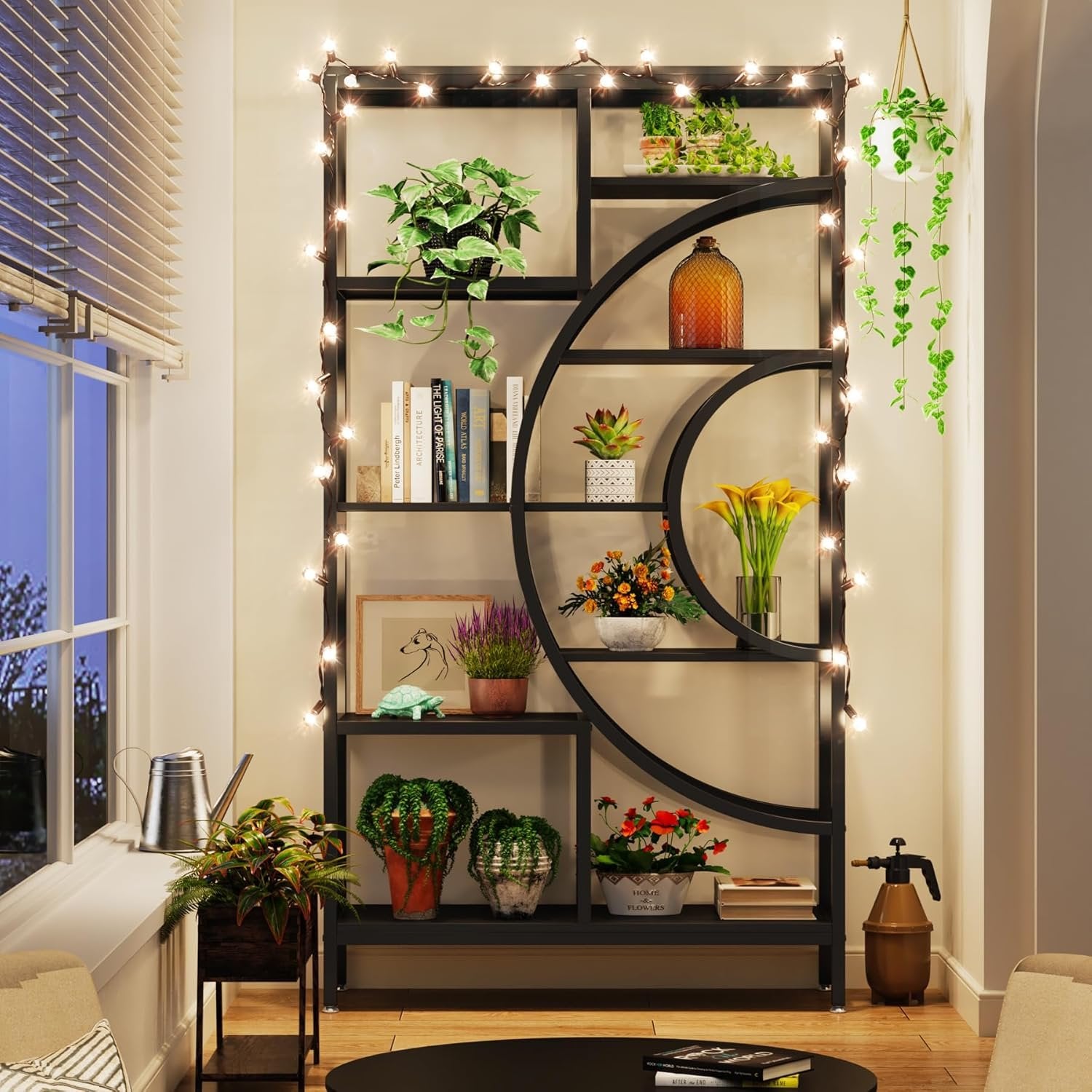 71" Bookcases, Industrial 8-Tiers Bookshelves with Geometric Metal Frame for Home Office