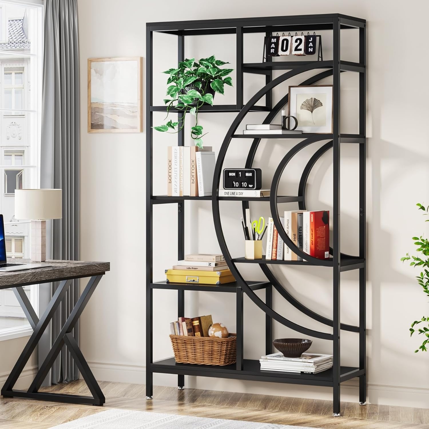 71" Bookcases, Industrial 8-Tiers Bookshelves with Geometric Metal Frame for Home Office