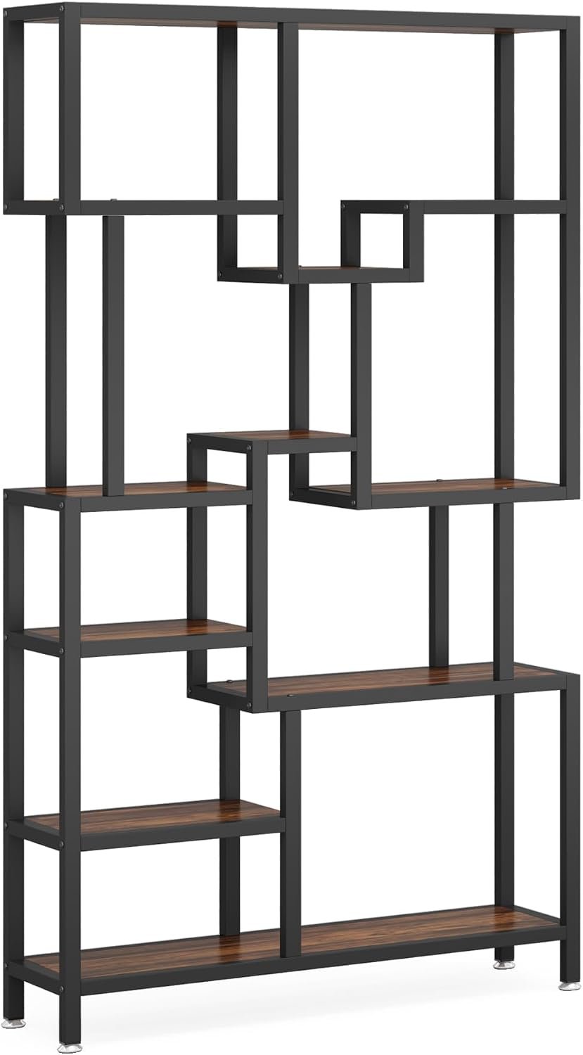 200cm 7-Tier Industrial Bookshelf, Tall Wooden Shelves for Living Room Home Office