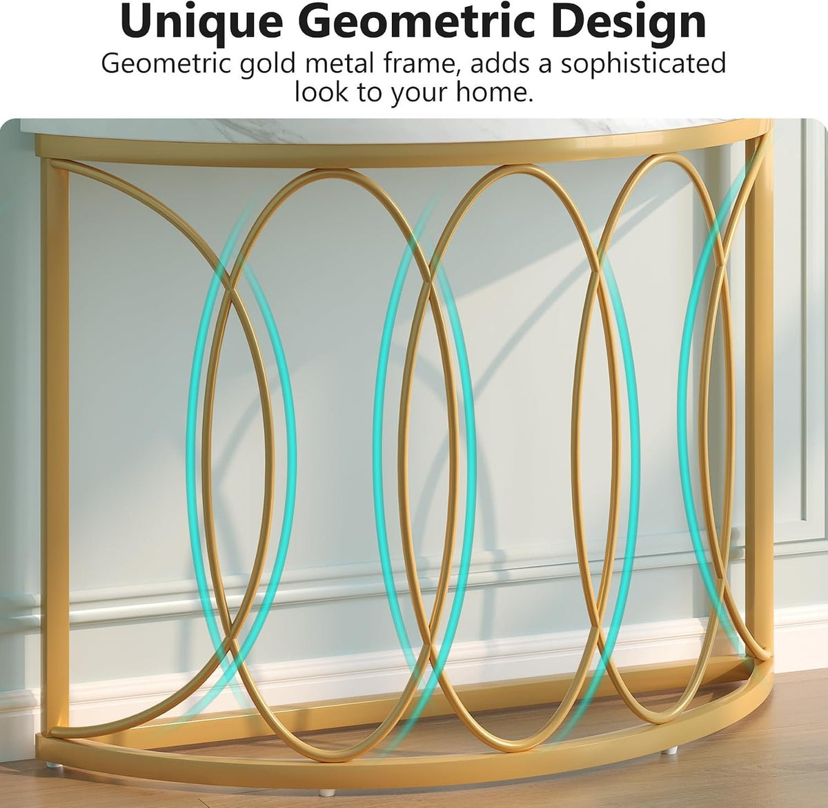 110cm Console Table, Gold Modern Half-Moon Frame for Living Room
