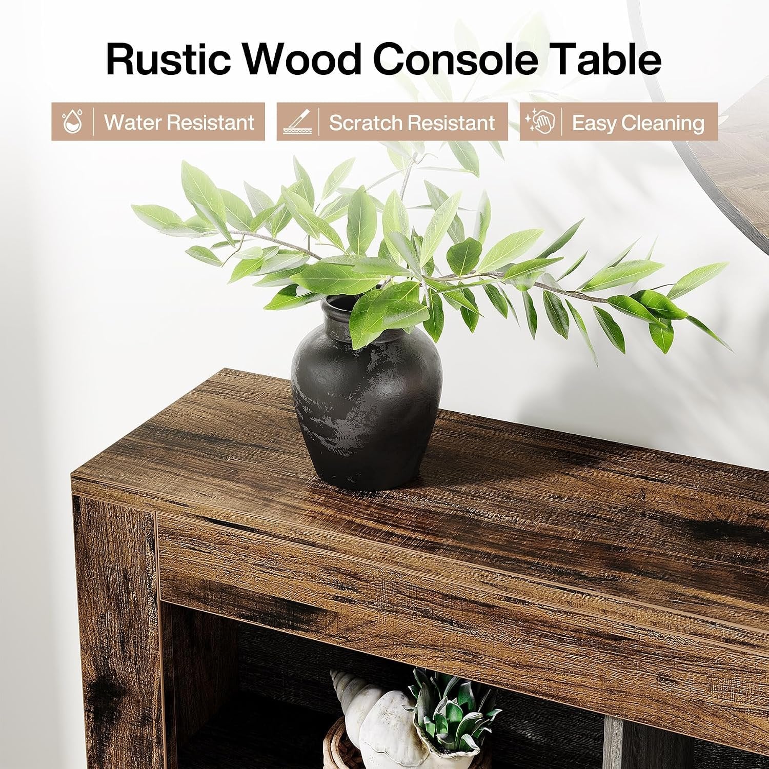 160cm Wood Sofa Table, Rustic Console Table Entryway Table with 6 Storage Cubes