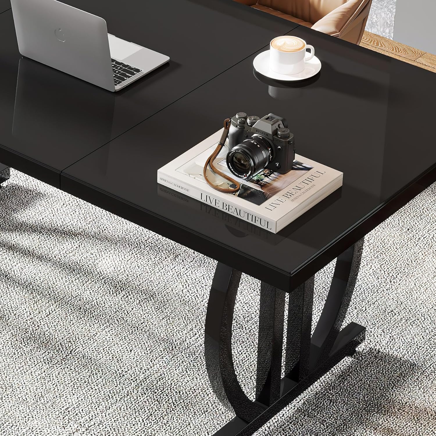 63" Executive Desk, Modern Computer Desk with Metal Geometric Base