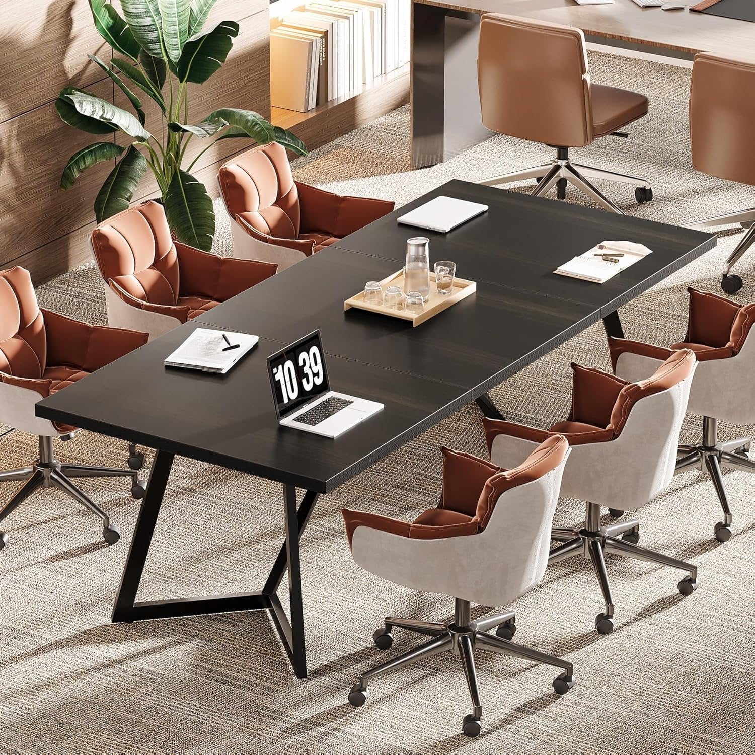 70.86" Modern Conference Table, Rectangular Desk with Sturdy Metal Frame