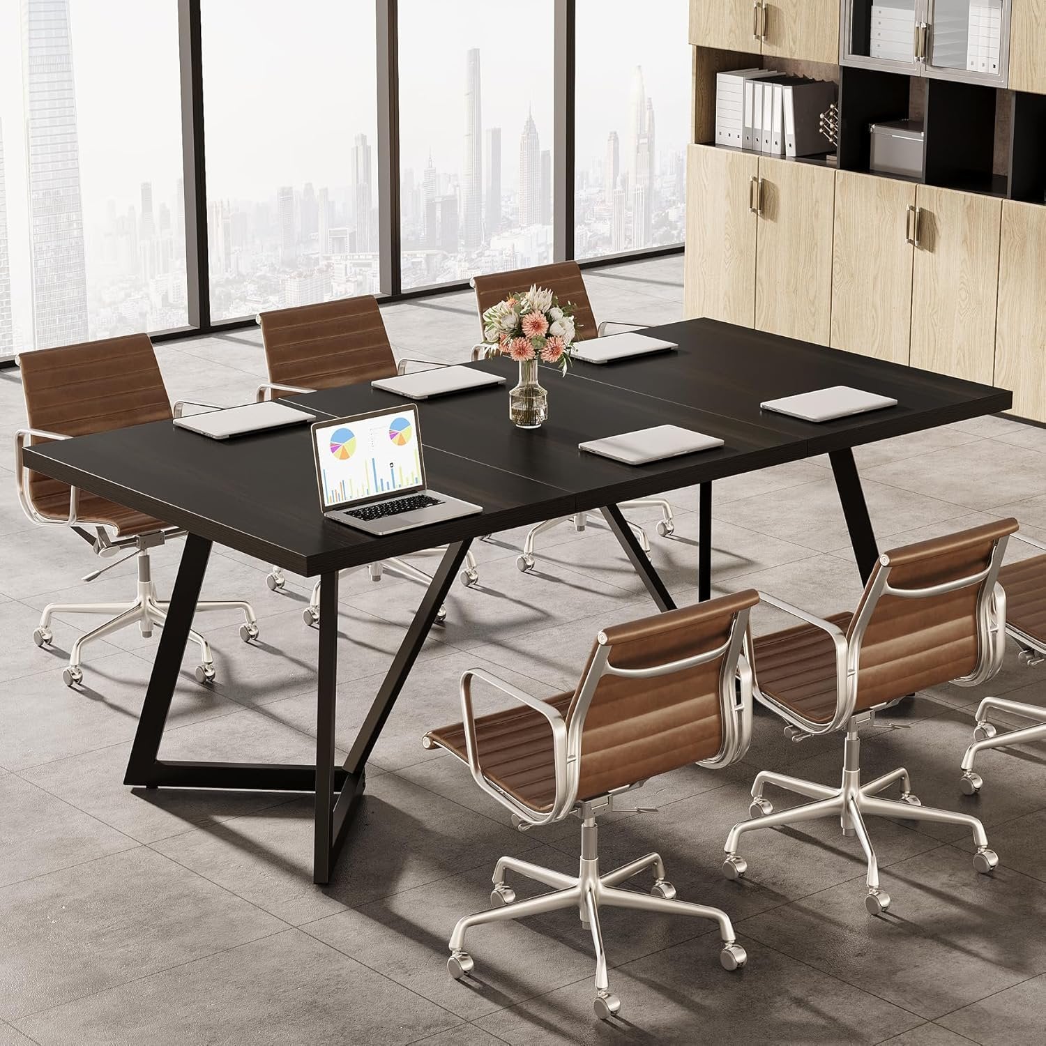 70.86" Modern Conference Table, Rectangular Desk with Sturdy Metal Frame