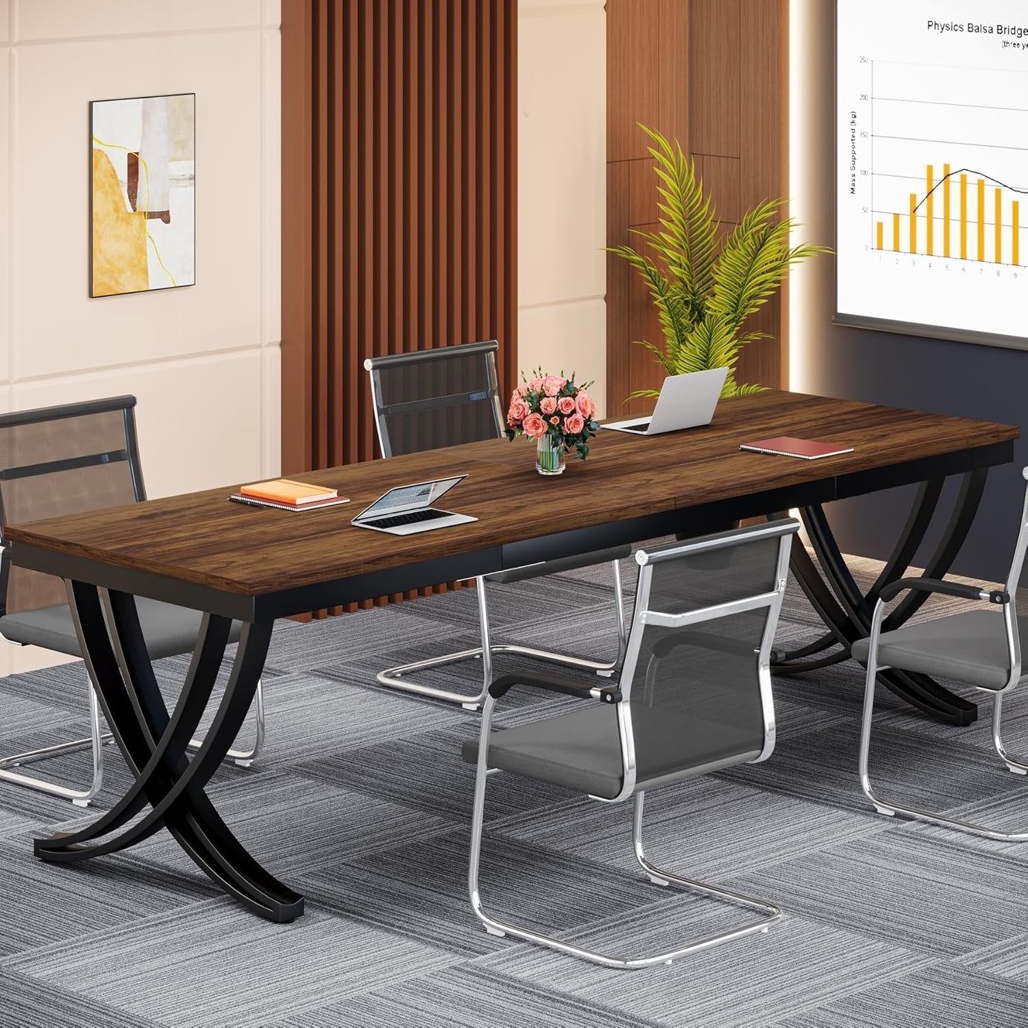 78" Conference Table for 6-8 People, Rectangular Table with Metal Frame