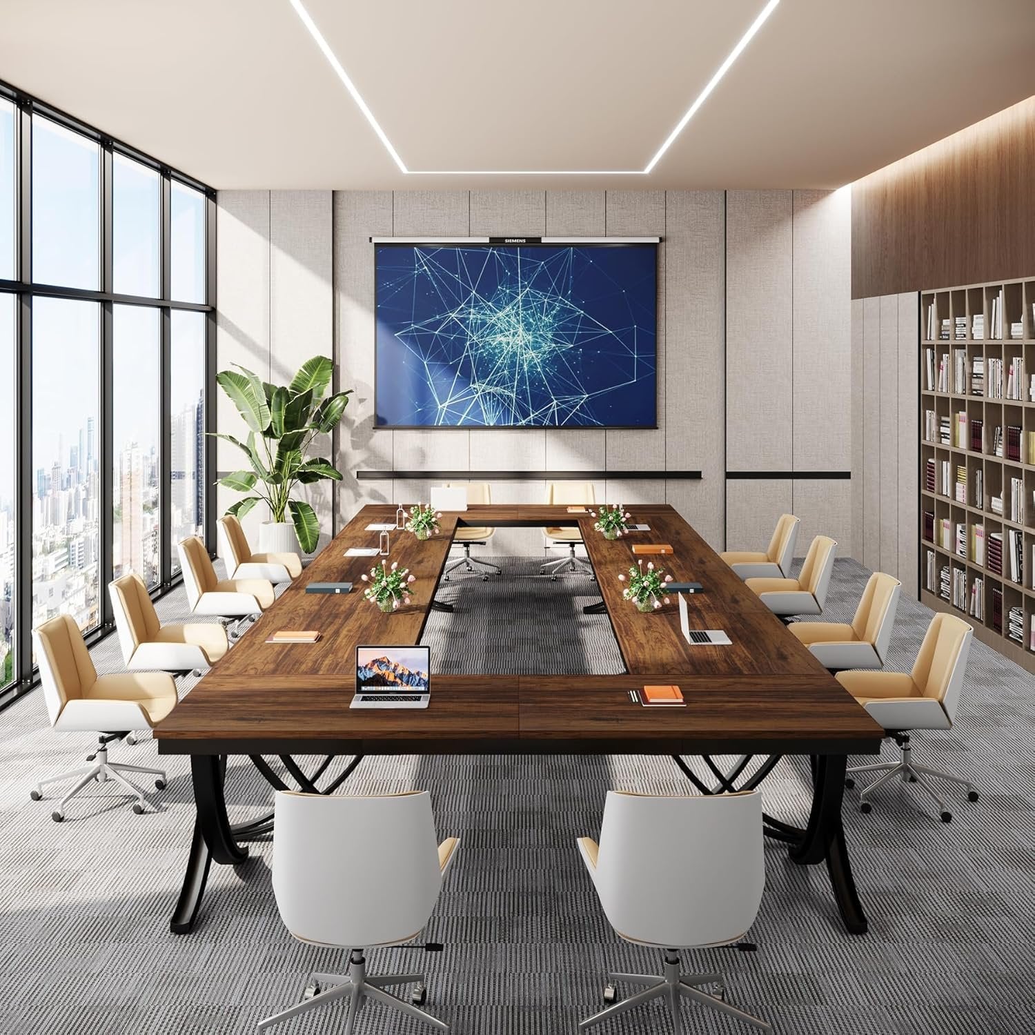 78" Conference Table for 6-8 People, Rectangular Table with Metal Frame