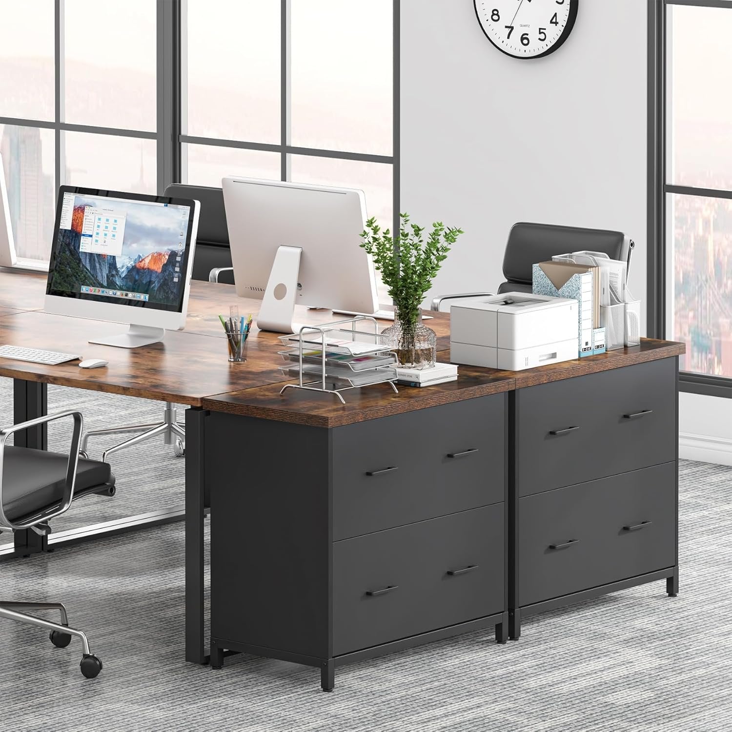 2-Drawer Wooden File Cabinet, Compact Lateral Organizer for A4 and Letter Sizes