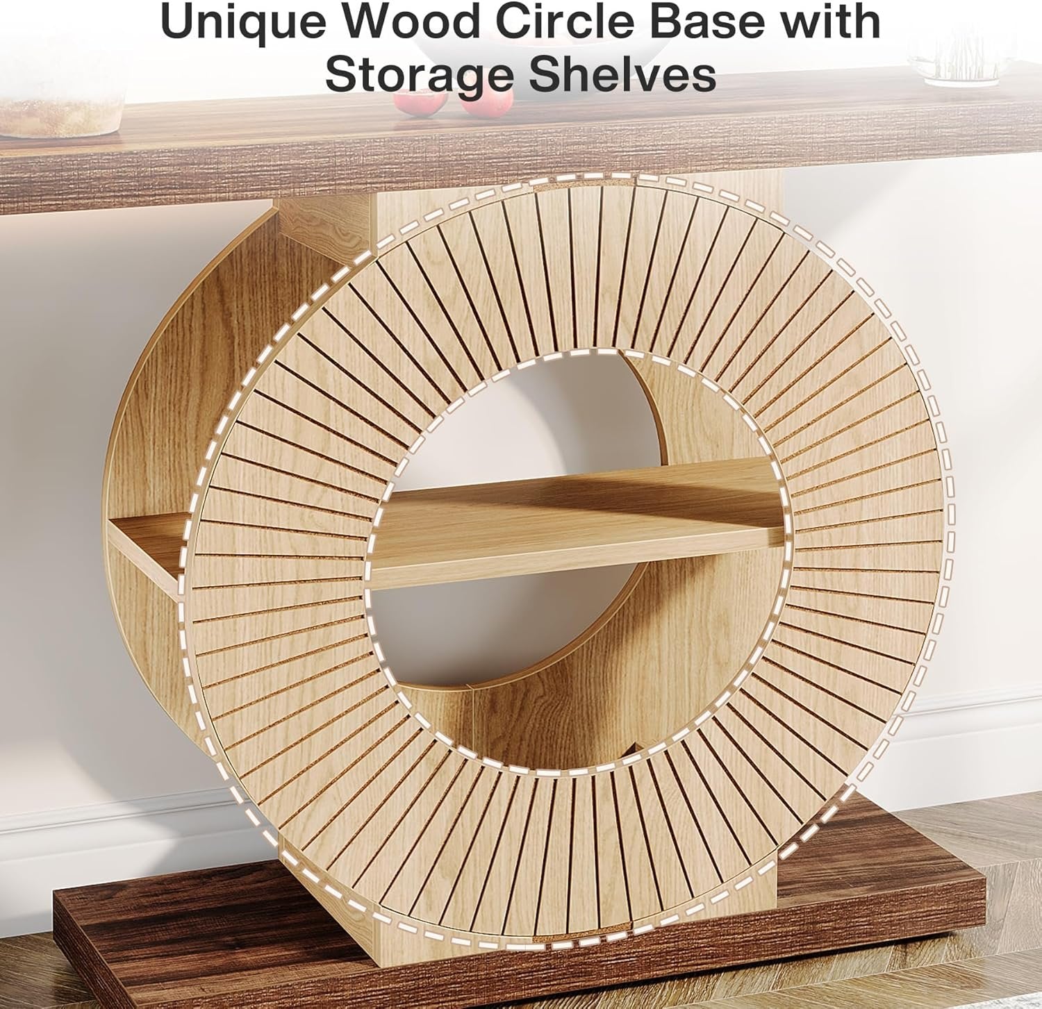 39“ Console Table with Storage Shelves, Entryway Sofa Table with Circular Base