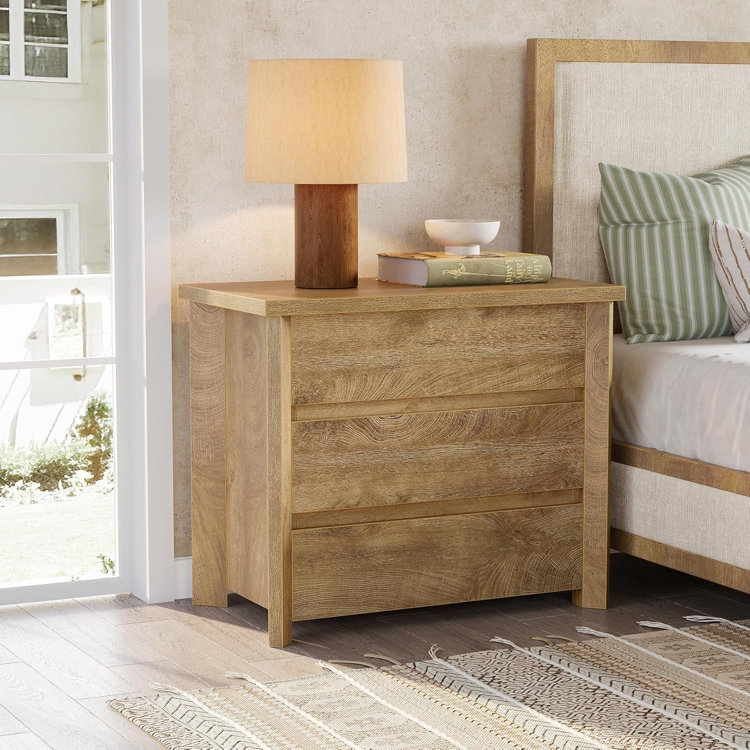 31.5" Wide Nightstand, Farmhouse Bedside Table with 3 Storage Drawers