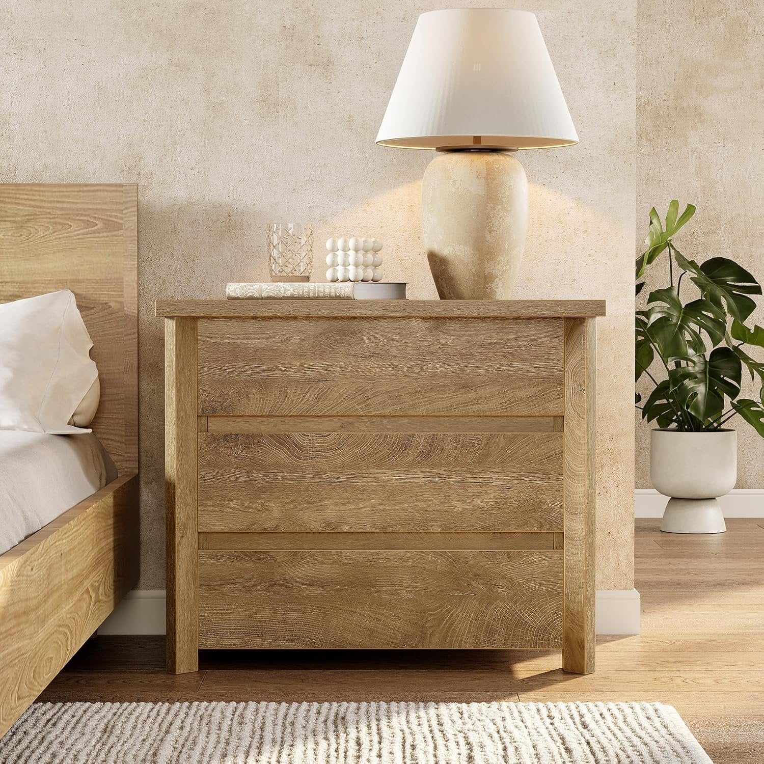 31.5" Wide Nightstand, Farmhouse Bedside Table with 3 Storage Drawers