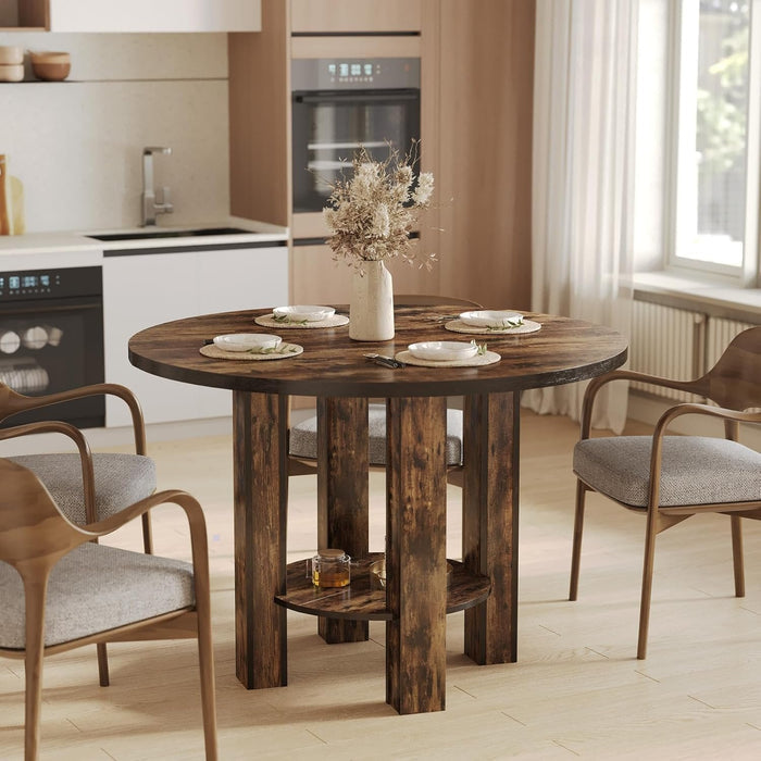 Tribesigns Round dining table for 4 people, Large dining table with storage shelf
