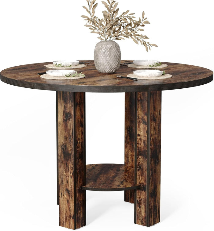 Tribesigns Round dining table for 4 people, Large dining table with storage shelf