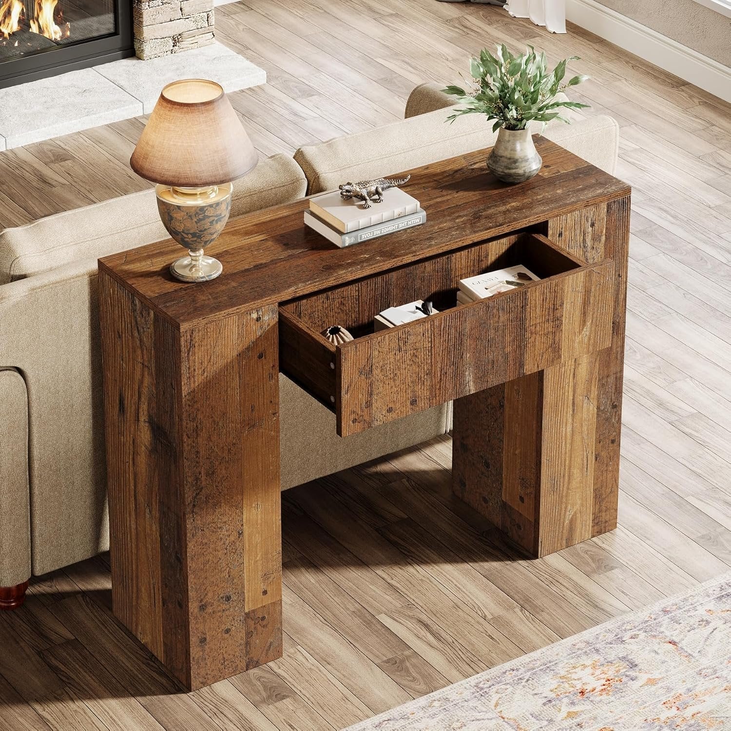 39'' Farmhouse Console Table, Narrow Sofa Table with Drawer