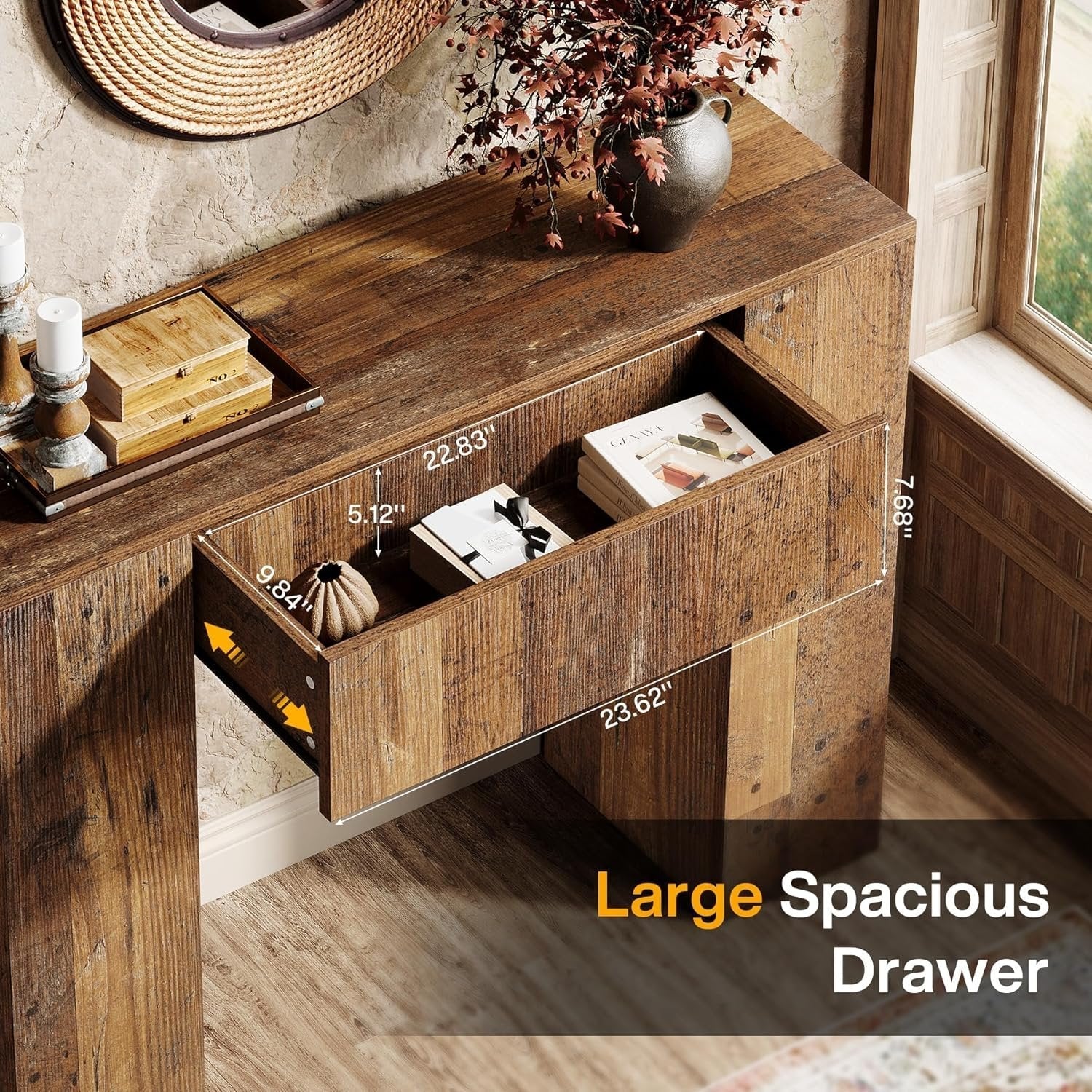 39'' Farmhouse Console Table, Narrow Sofa Table with Drawer