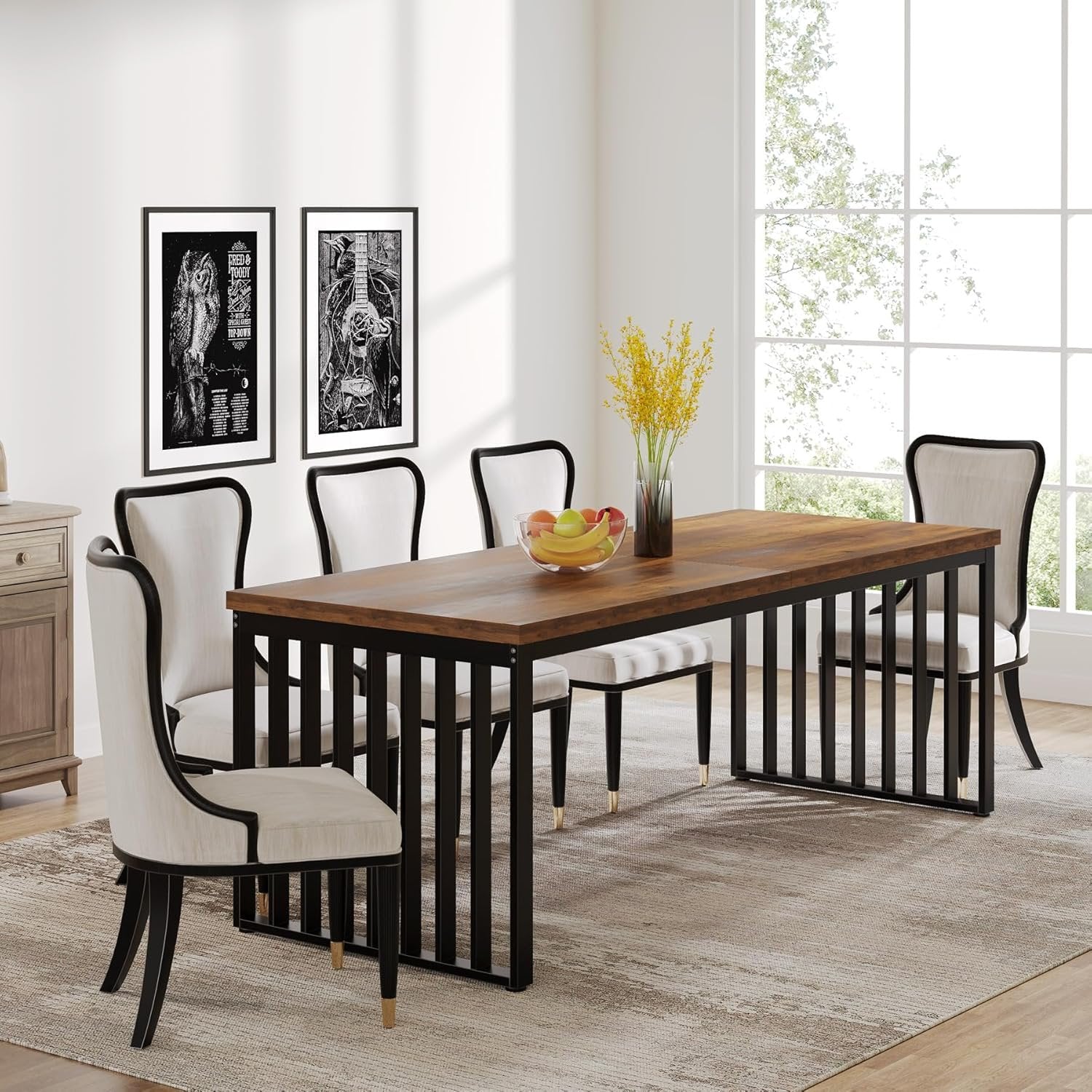 71" Modern Industrial Dining Table for 8, Long Farmhouse Kitchen Table with Metal Frame