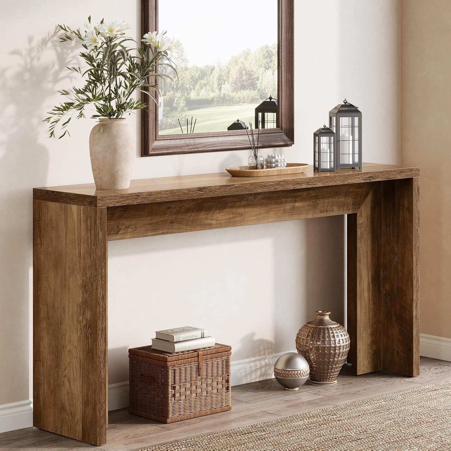 55" Rustic Console Table, Farmhouse Sofa Table Hallway Table