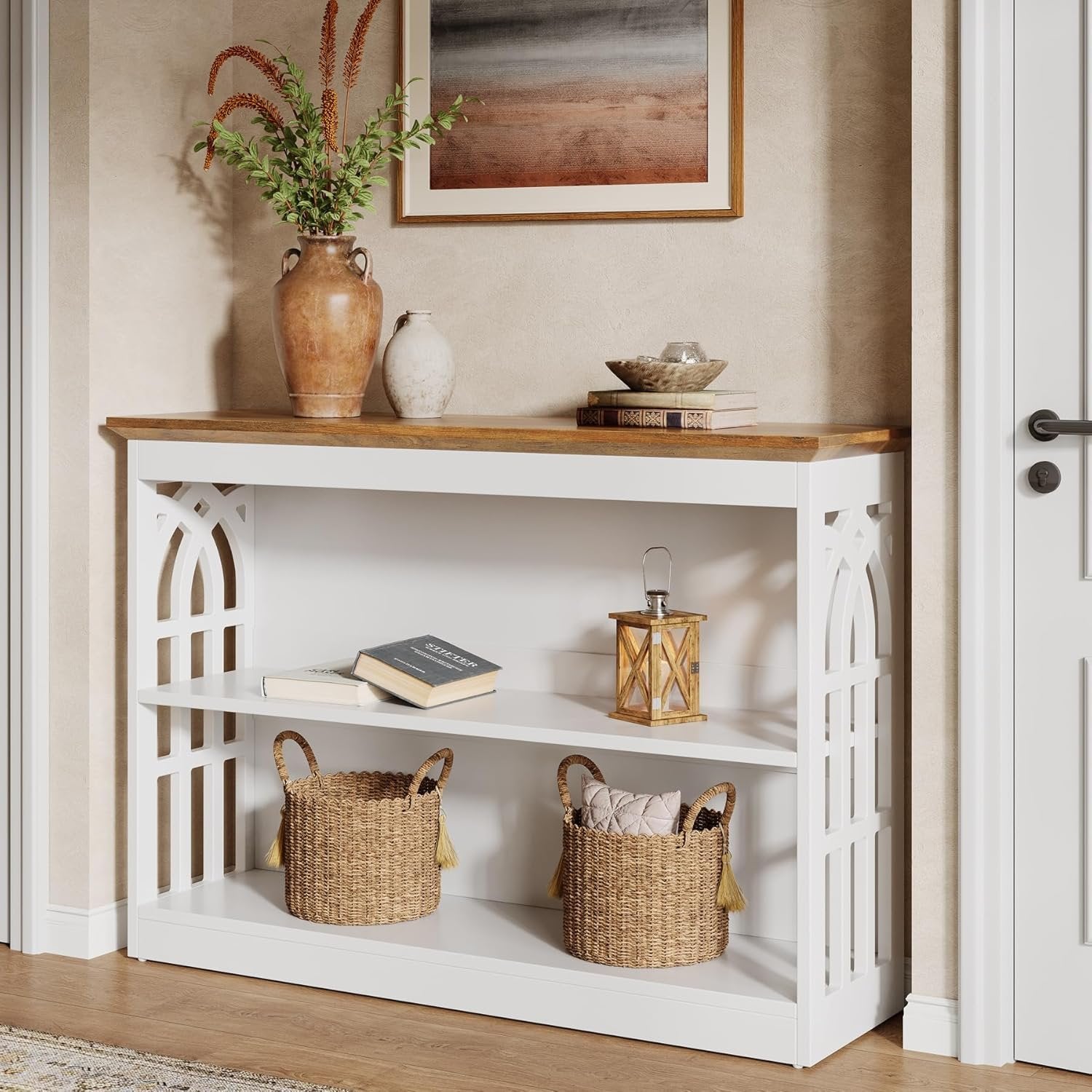 Sleek 3-Tier Console Table, 41.34-Inch Narrow Entryway Storage for Living Room