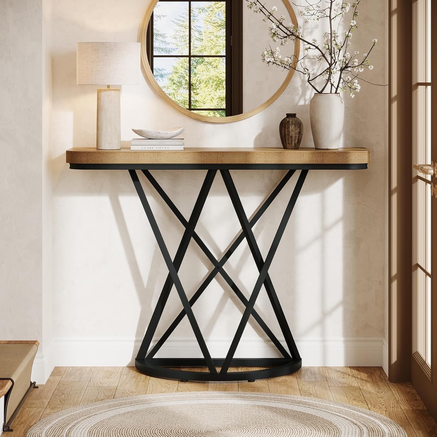41.3" Industrial Console Table, Narrow Entryway Table with Metal Base