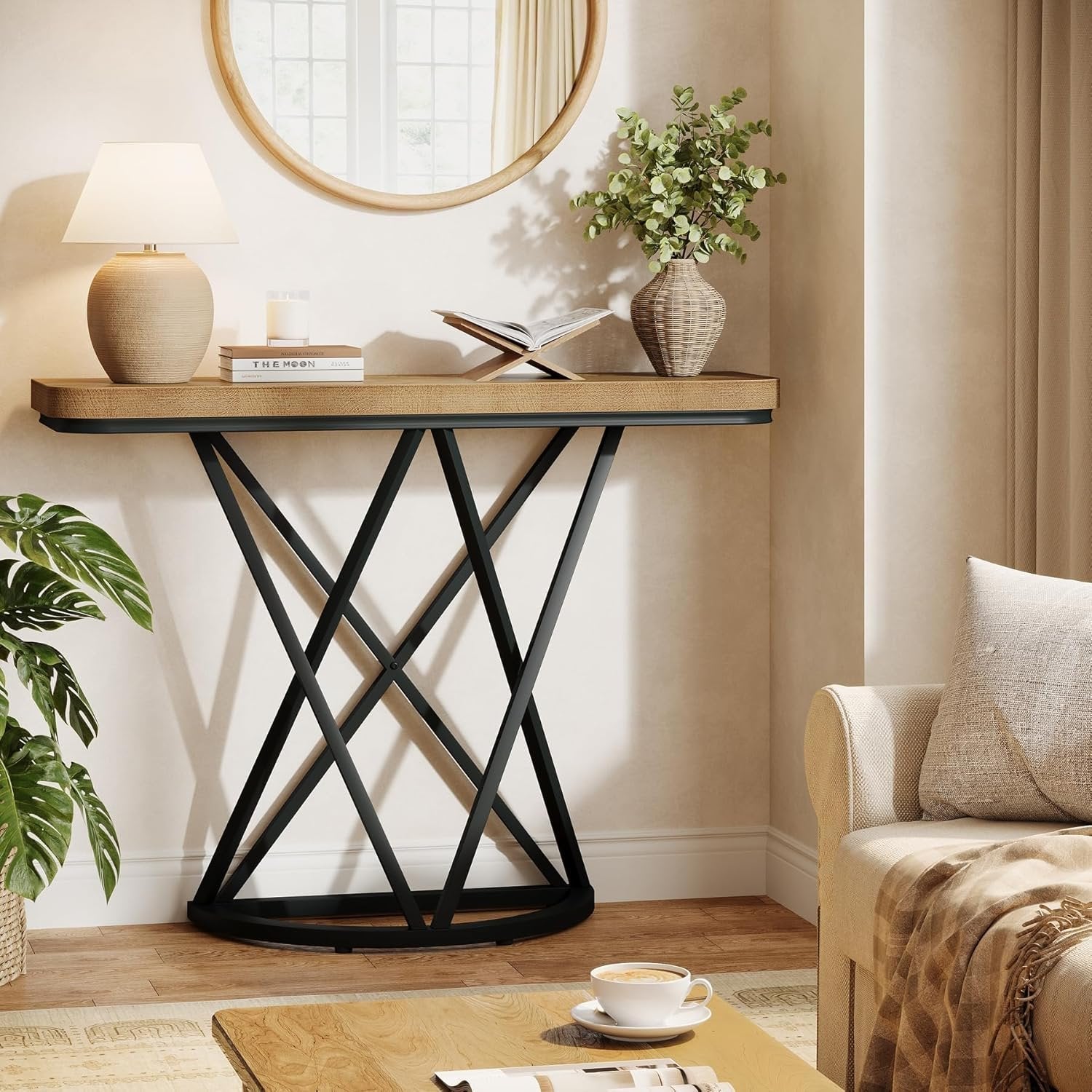 41.3" Industrial Console Table, Narrow Entryway Table with Metal Base