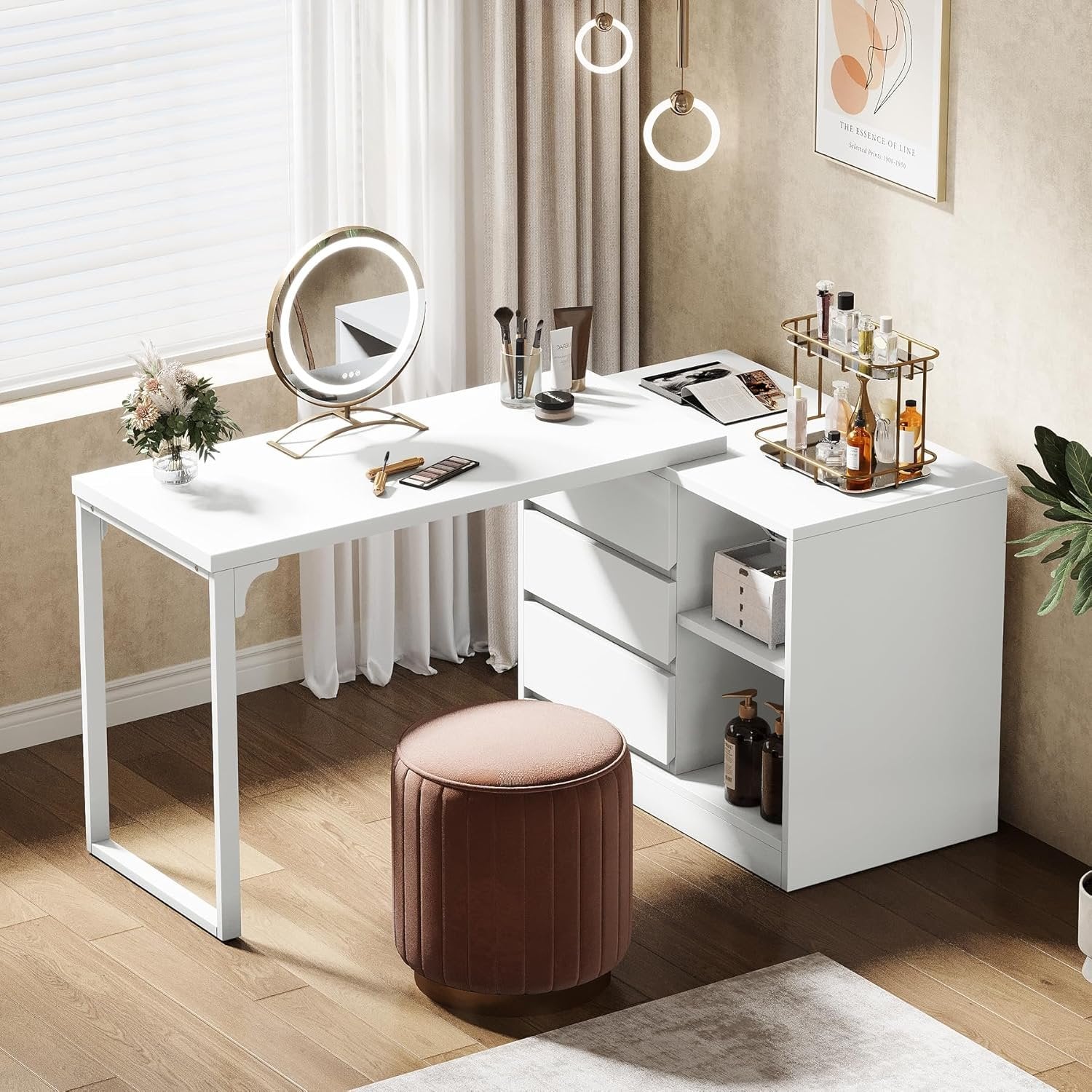 Modern Makeup Vanity, Dressing Table With 3 Drawers & Storage Shelves