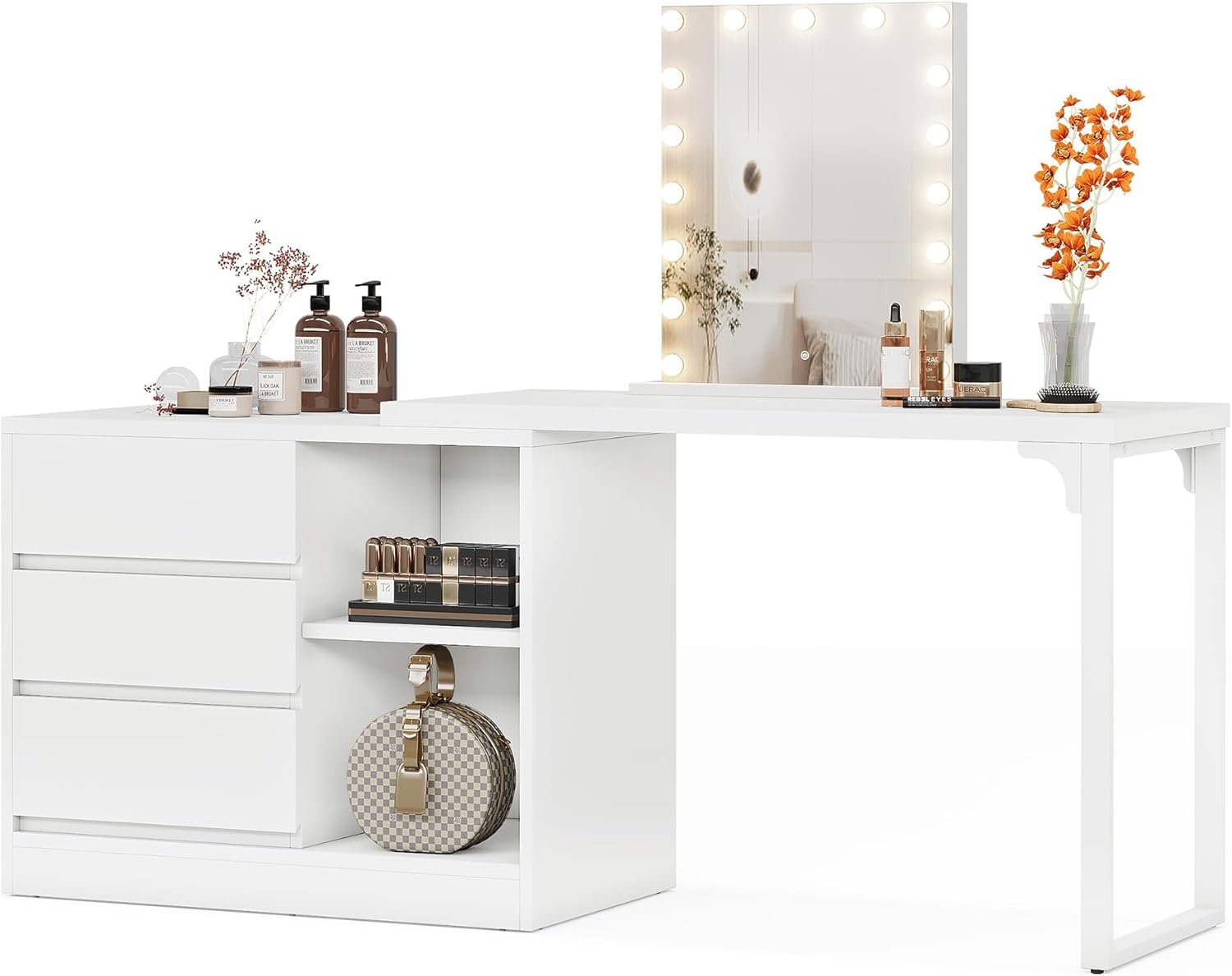 Modern Makeup Vanity, Dressing Table With 3 Drawers & Storage Shelves