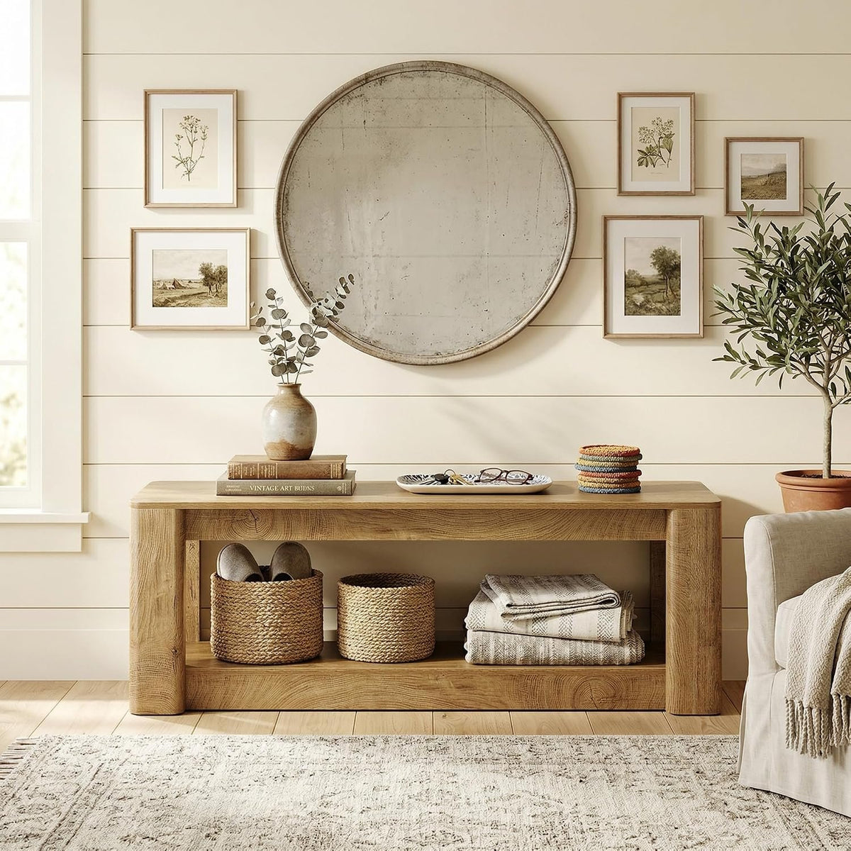 160cm Console Table, Farmhouse Narrow Entryway & Sofa Table with Open Lower Shelf