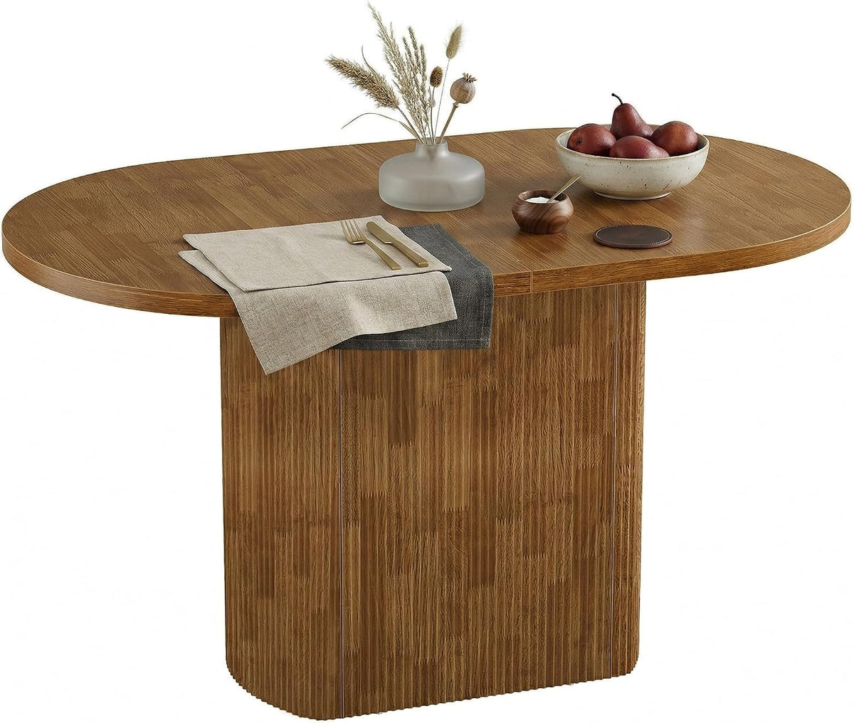 120cm Oval Dining Table, Rustic Wood Meeting Table for 4 with Polygonal Base