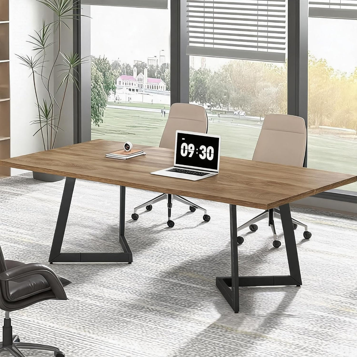 158cm Computer Desk, Industrial Office Desk with V-Shaped Metal Legs