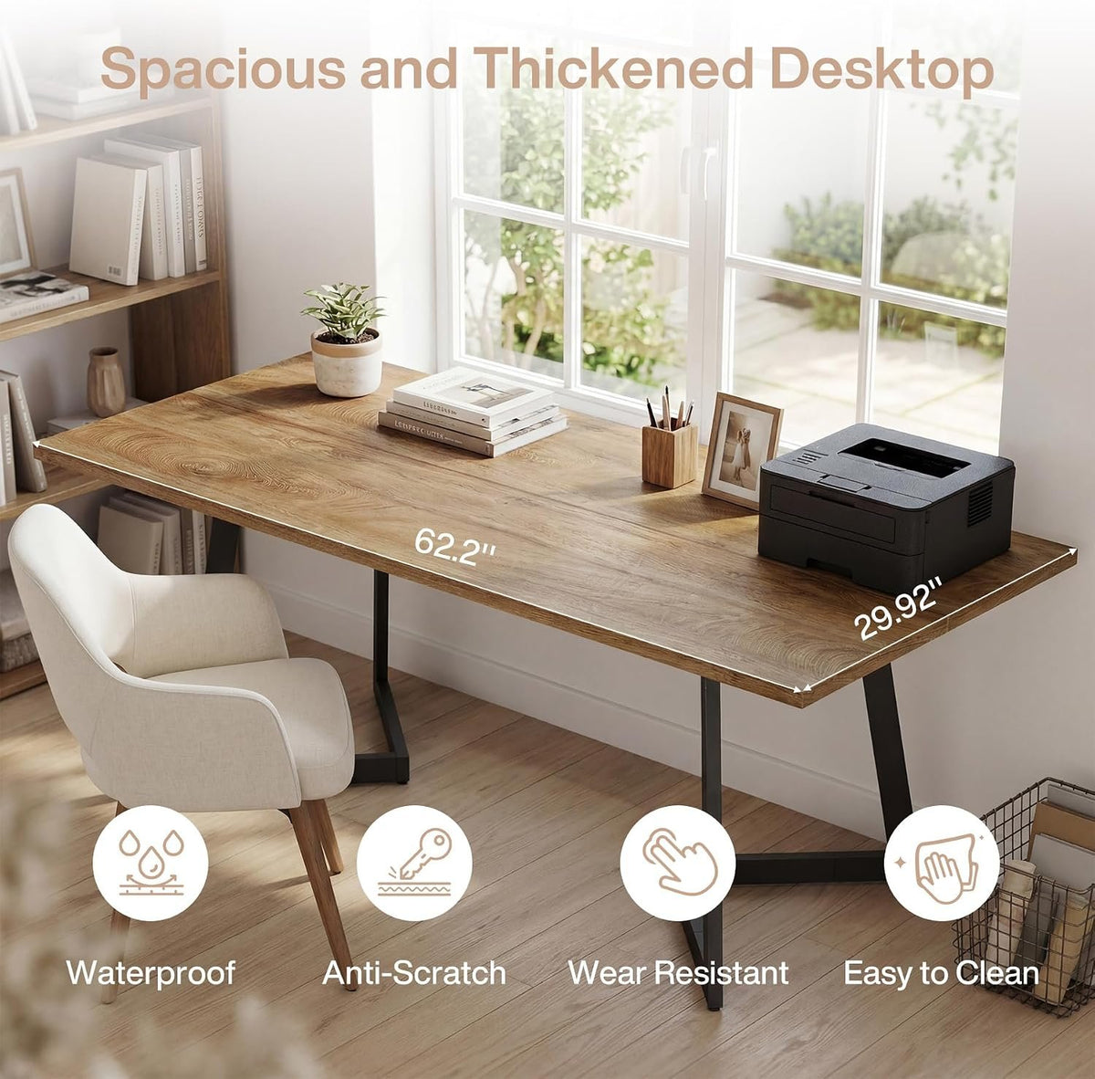 158cm Computer Desk, Industrial Office Desk with V-Shaped Metal Legs