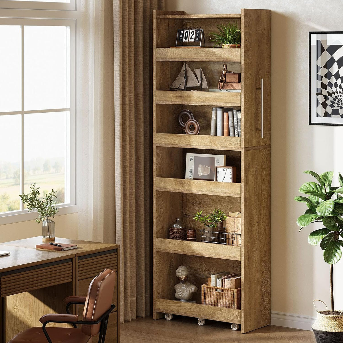 185cm Slim Storage Trolley, 6-Tier Kitchen Cabinet on Wheels