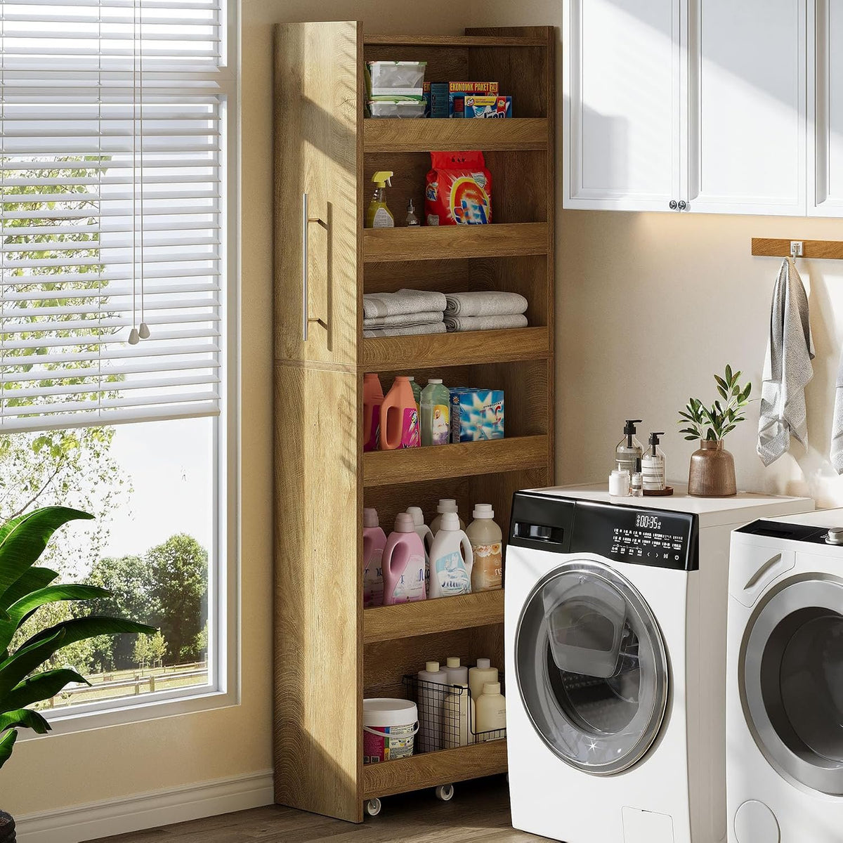 185cm Slim Storage Trolley, 6-Tier Kitchen Cabinet on Wheels